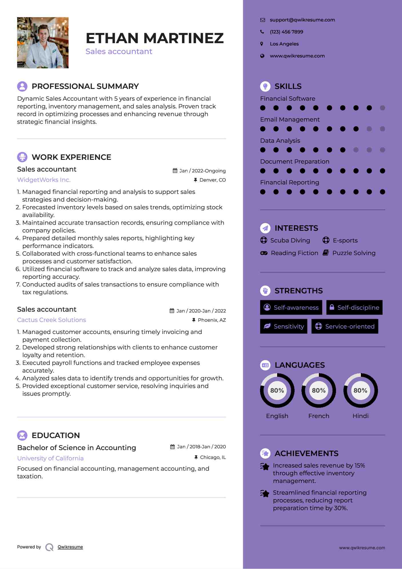 Sales accountant Resume Sample