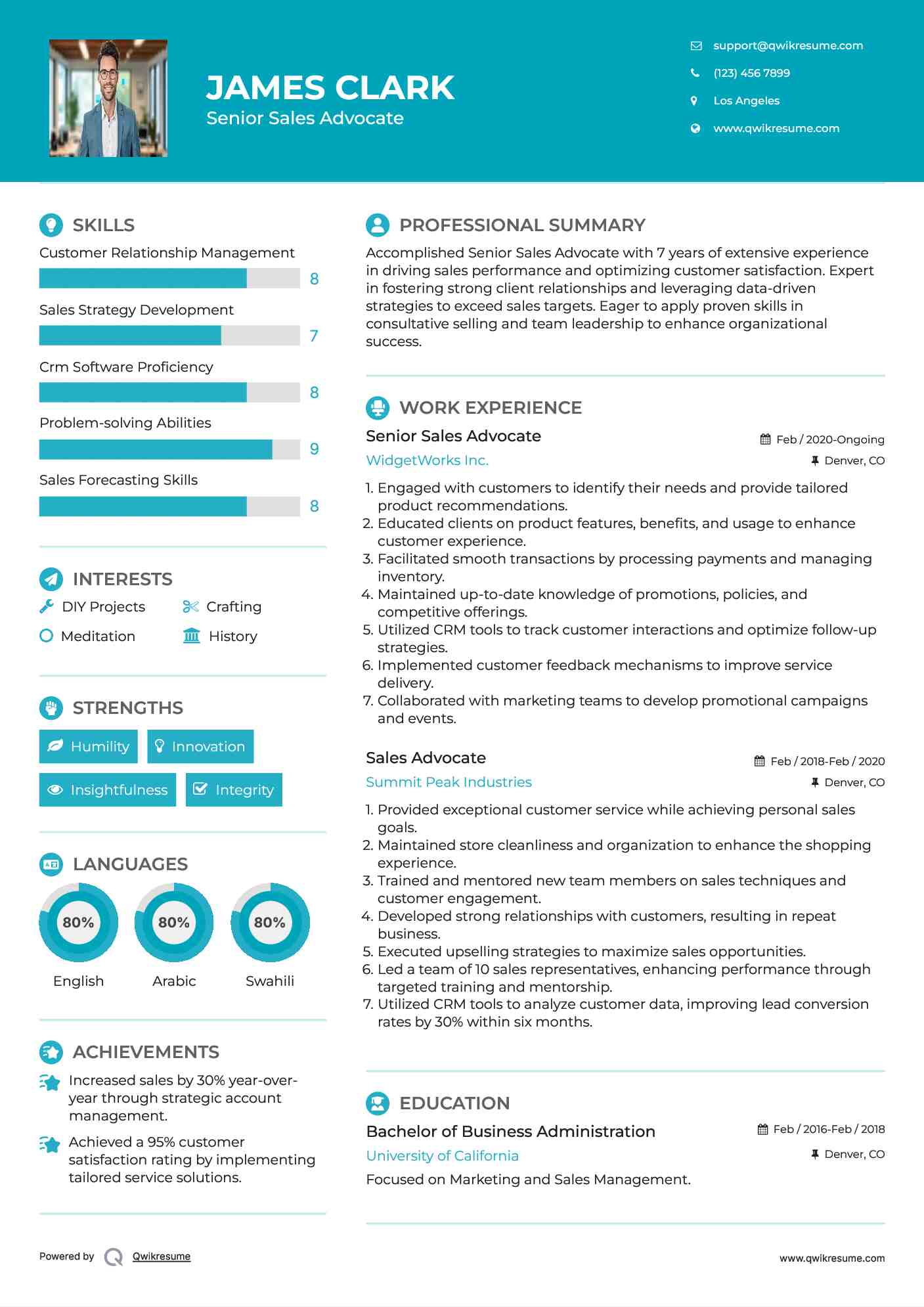 Senior Sales Advocate Resume Template