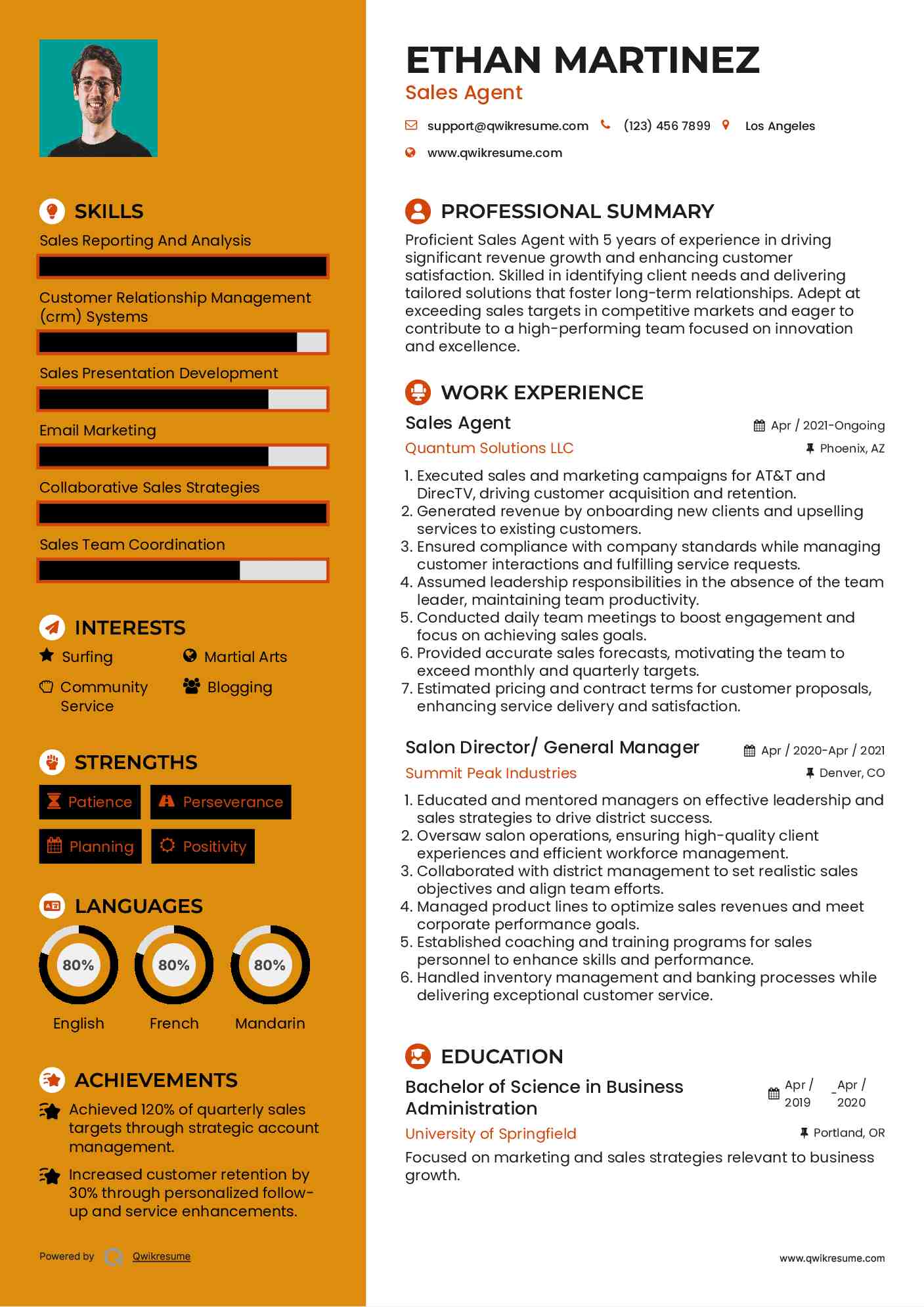 Sales Agent Resume Model