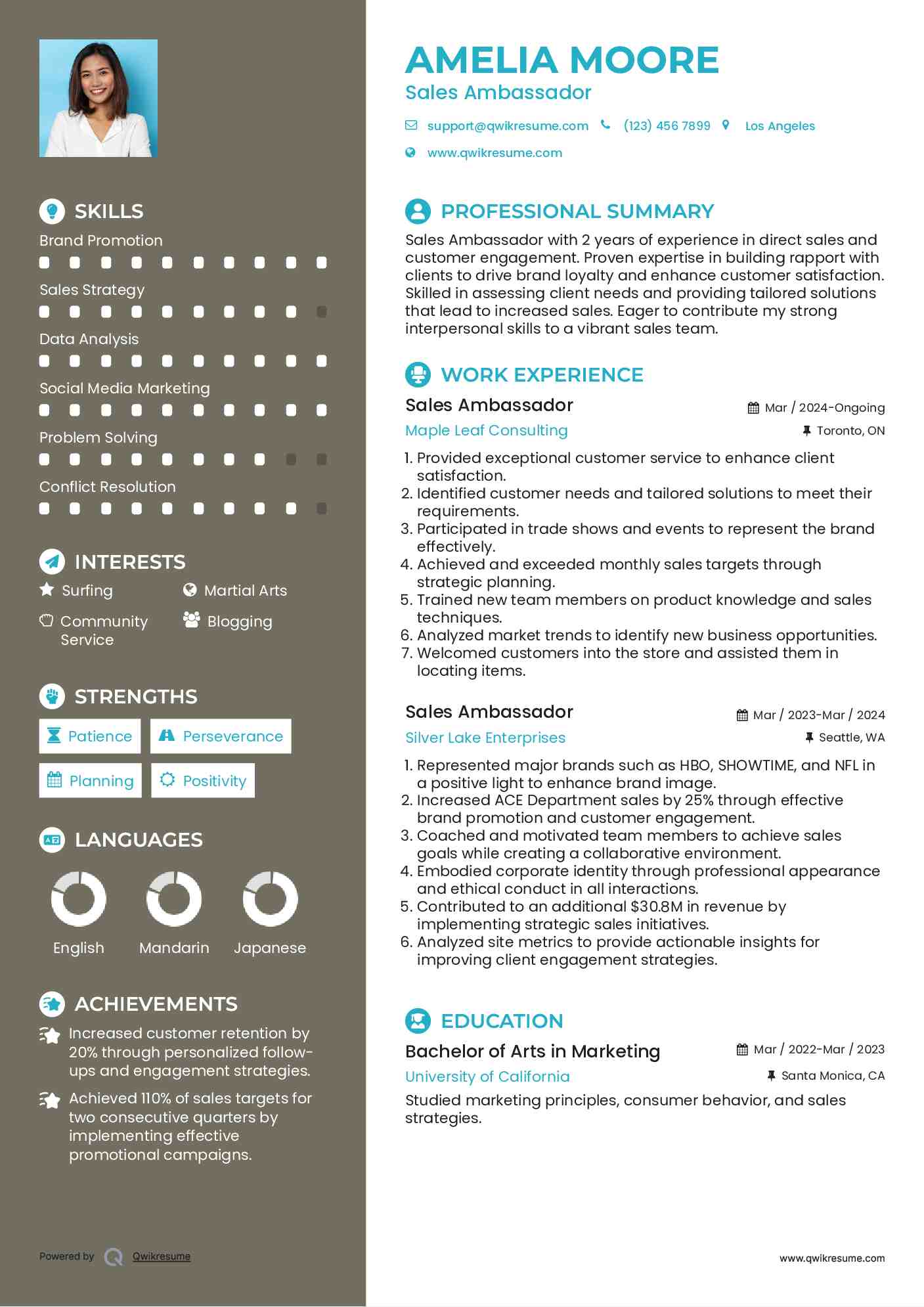 Sales Ambassador Resume Sample