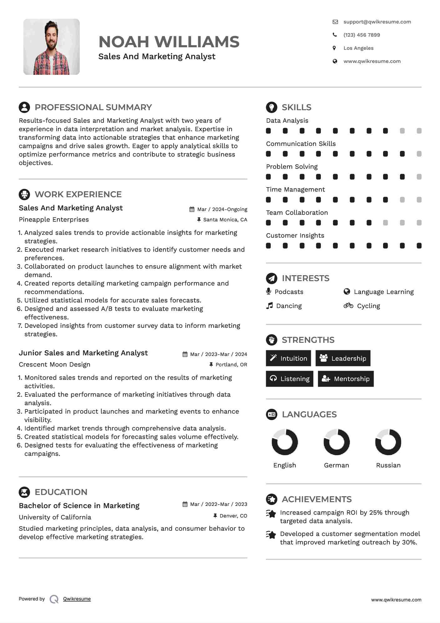 Sales And Marketing Analyst Resume Format