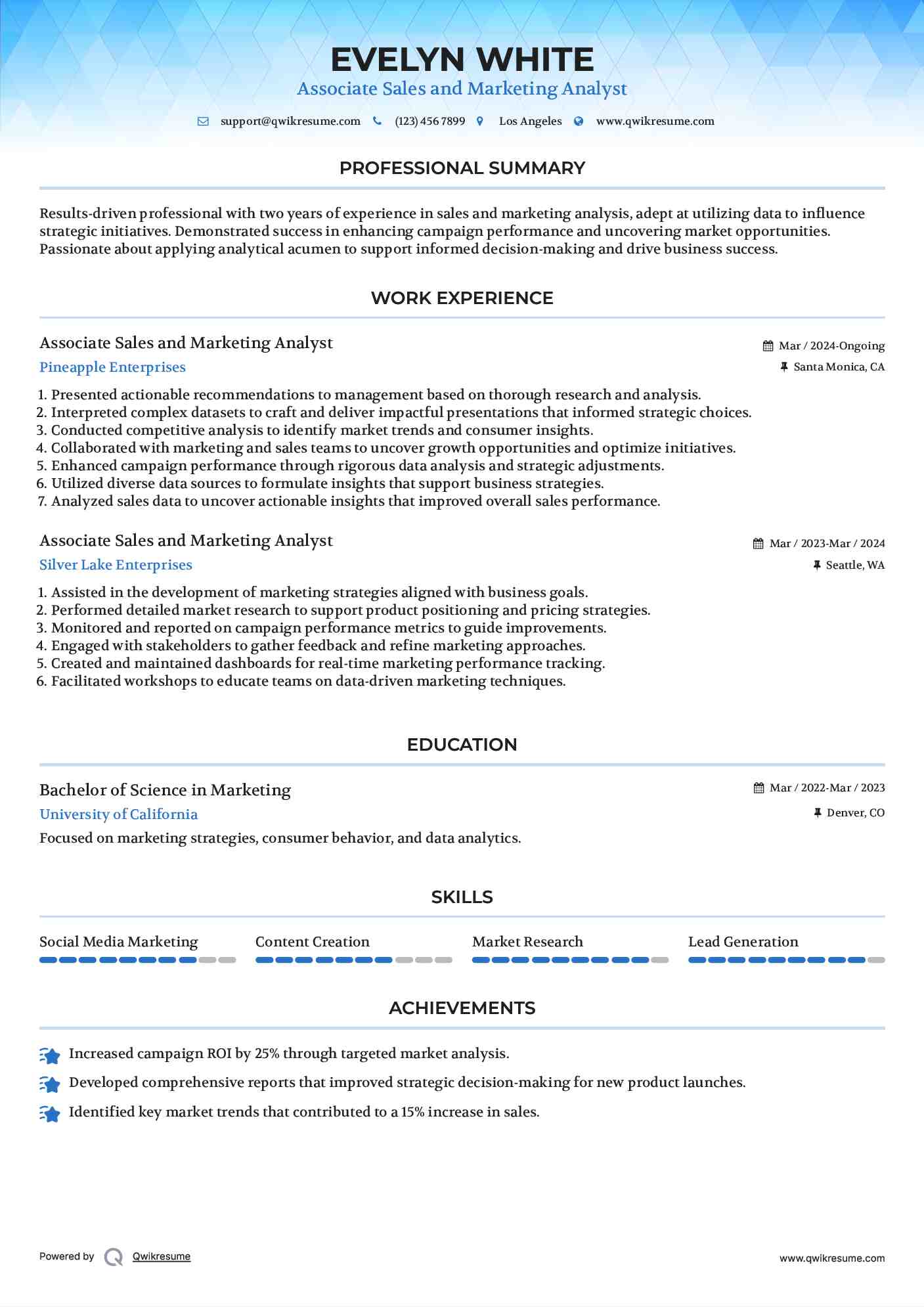 Associate Sales and Marketing Analyst Resume Template