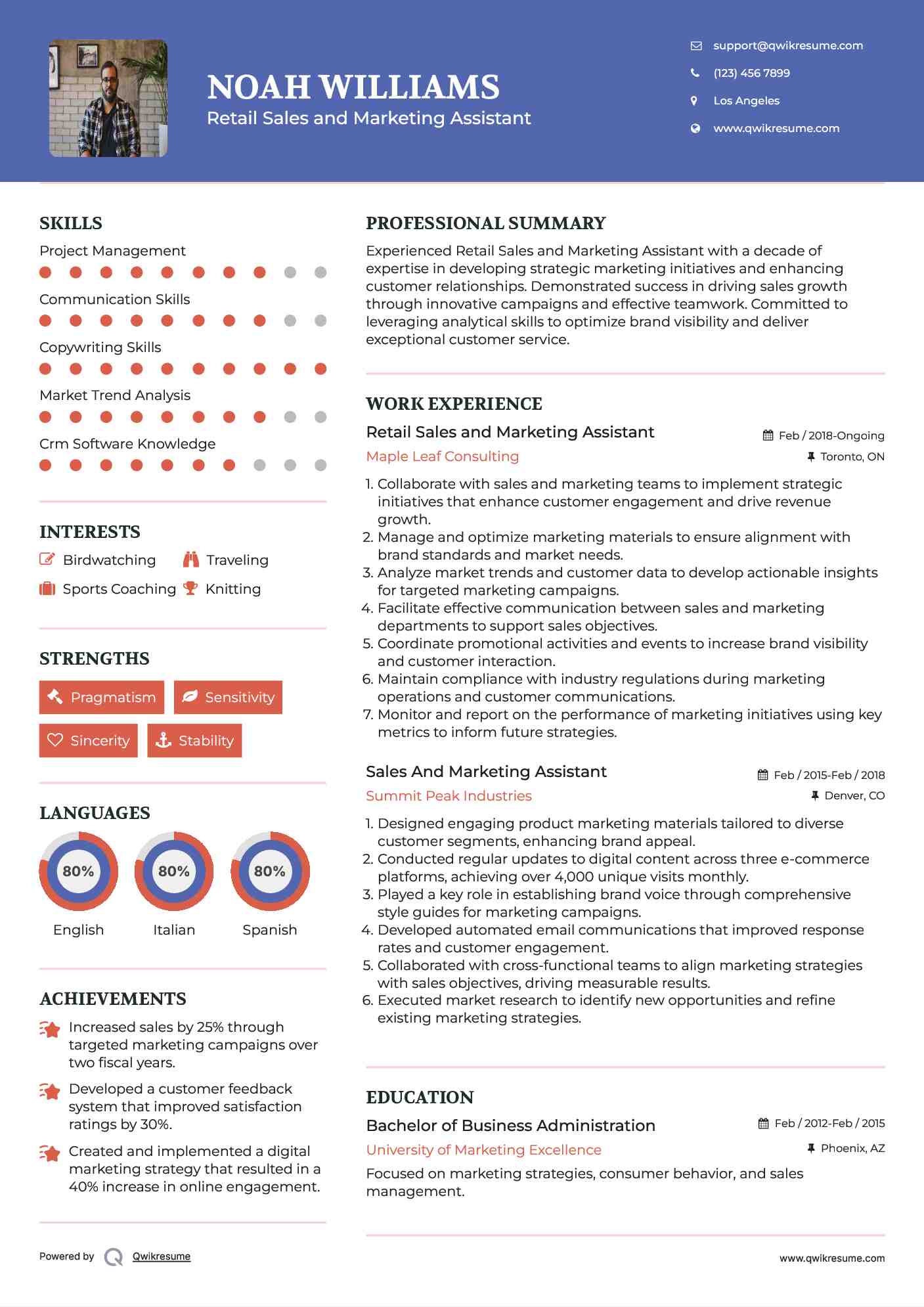 Retail Sales and Marketing Assistant
 Resume Sample