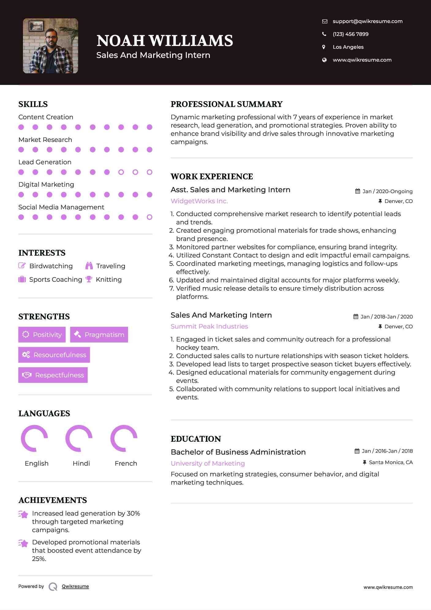 Asst. Sales and Marketing Intern Resume Template