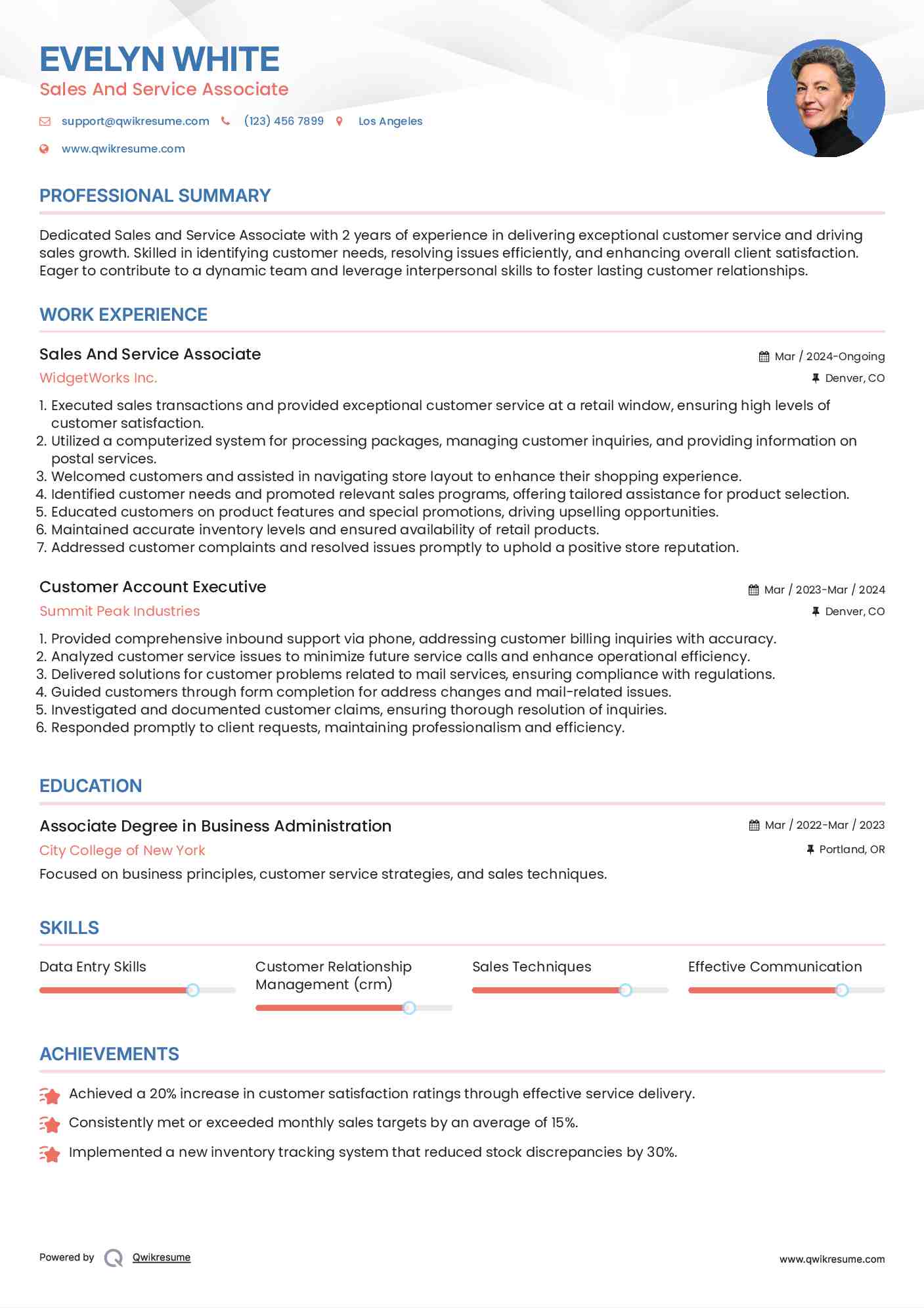 Sales And Service Associate Resume Model