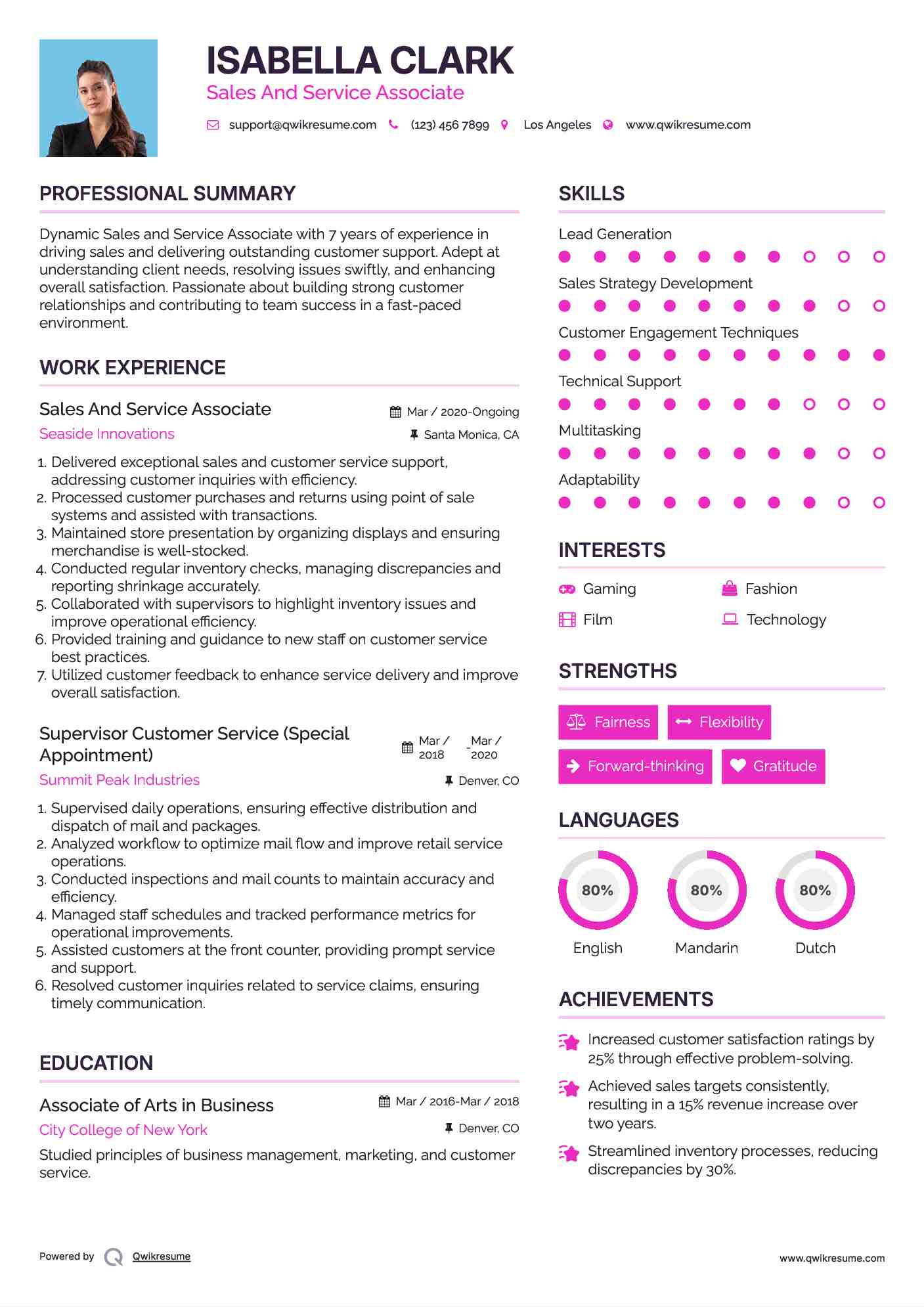 Sales And Service Associate Resume Sample