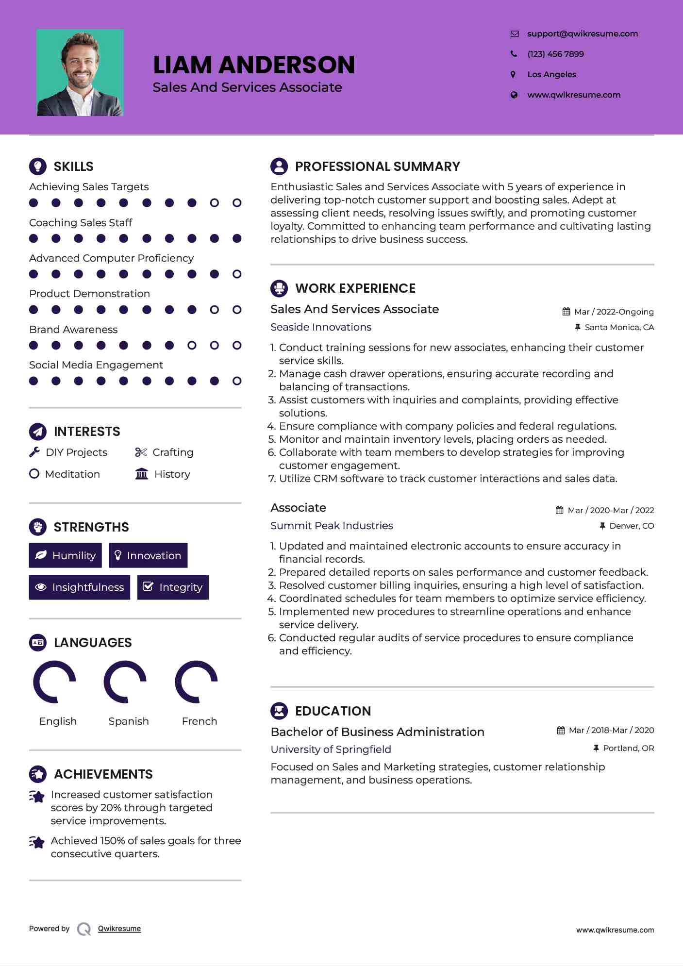 Sales And Services Associate  Resume Template