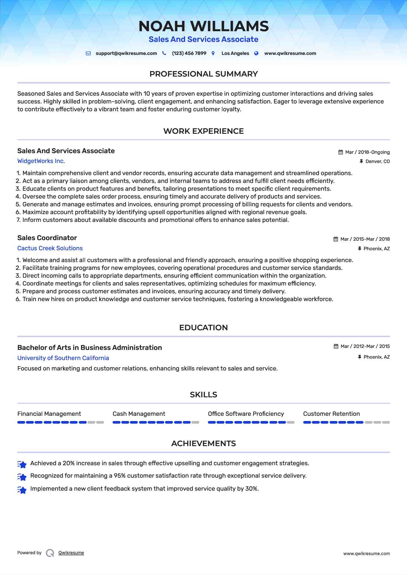 Sales And Services Associate  Resume Template