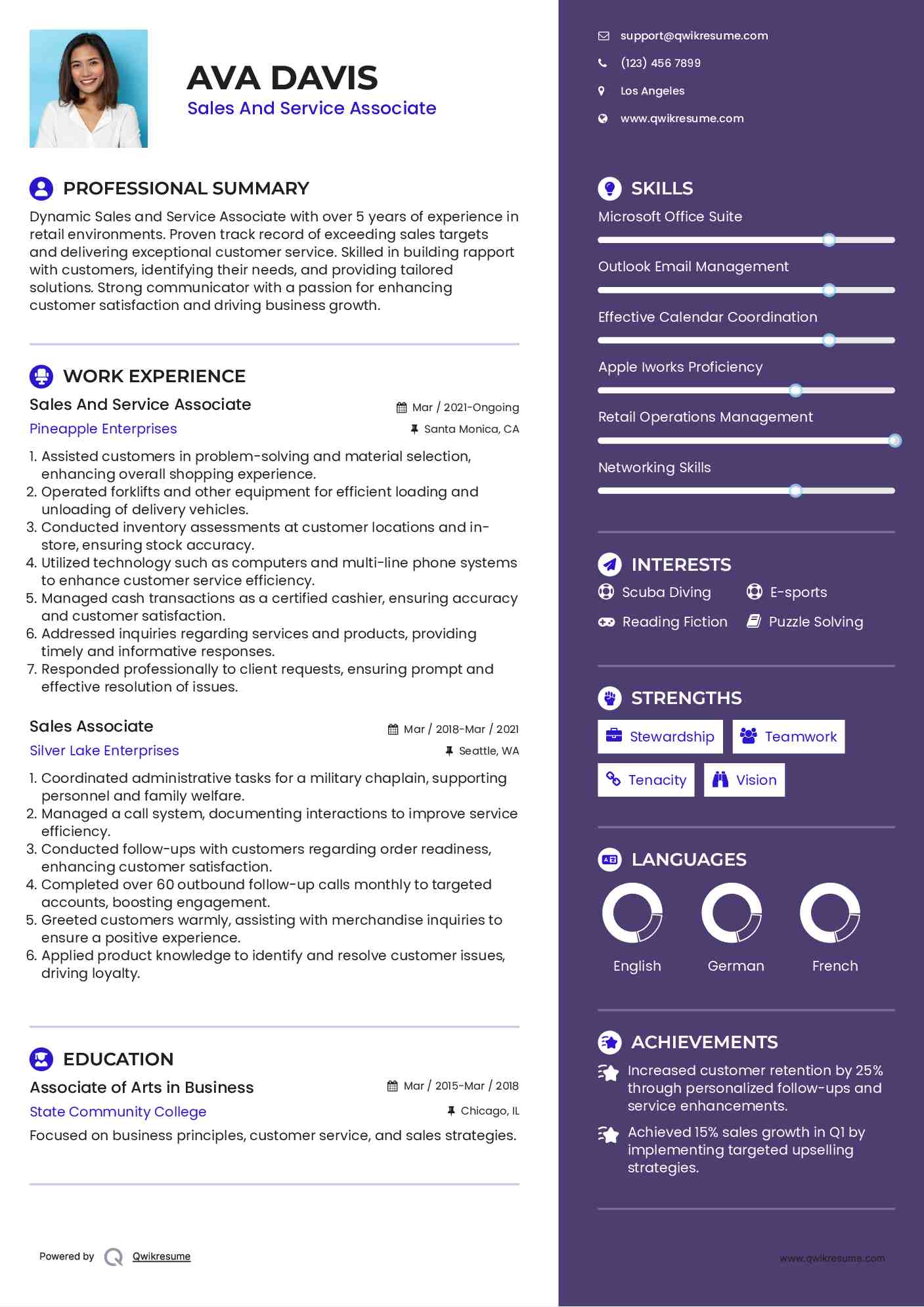 Sales And Service Associate Resume Example