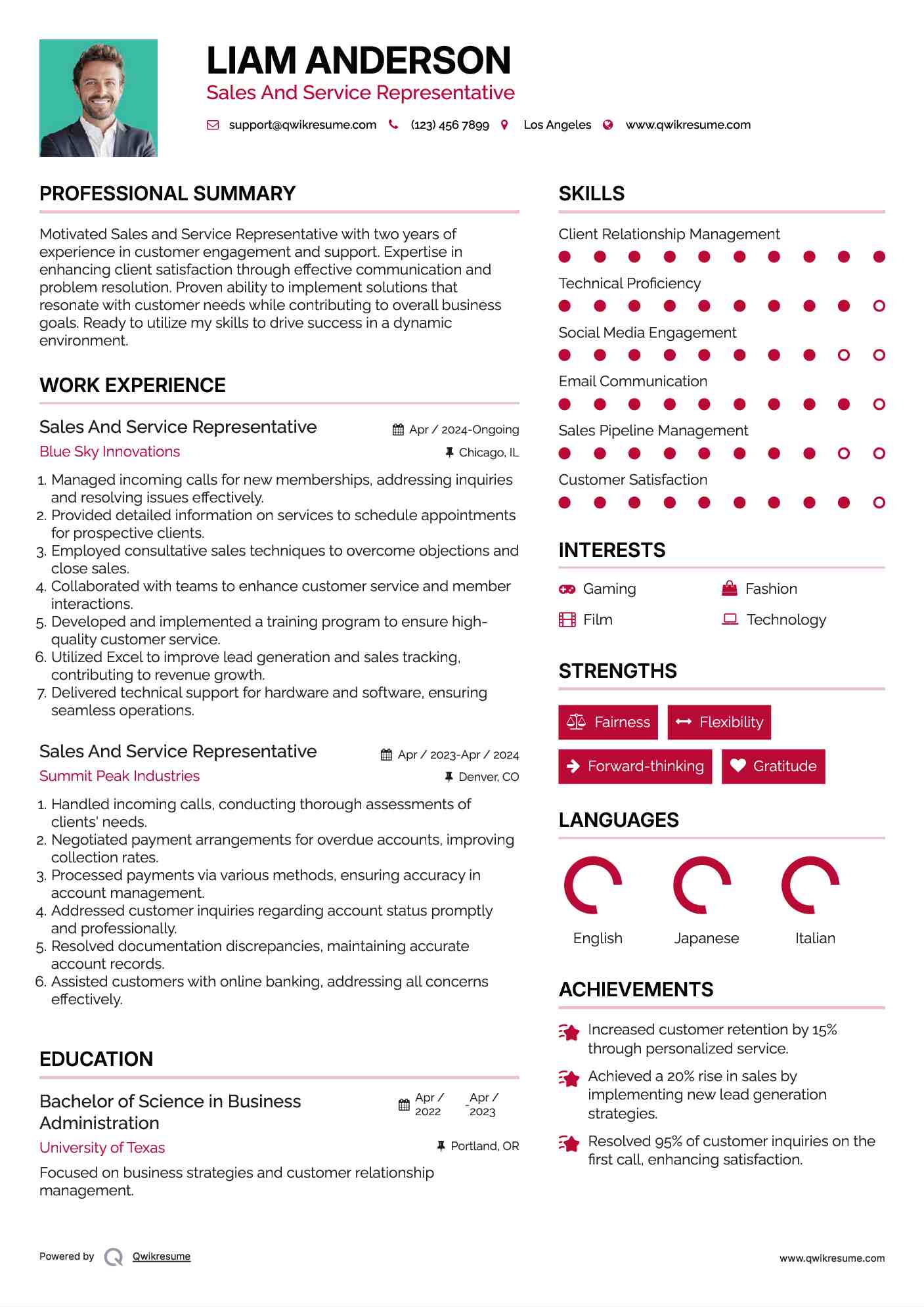 Sales And Service Representative Resume Template