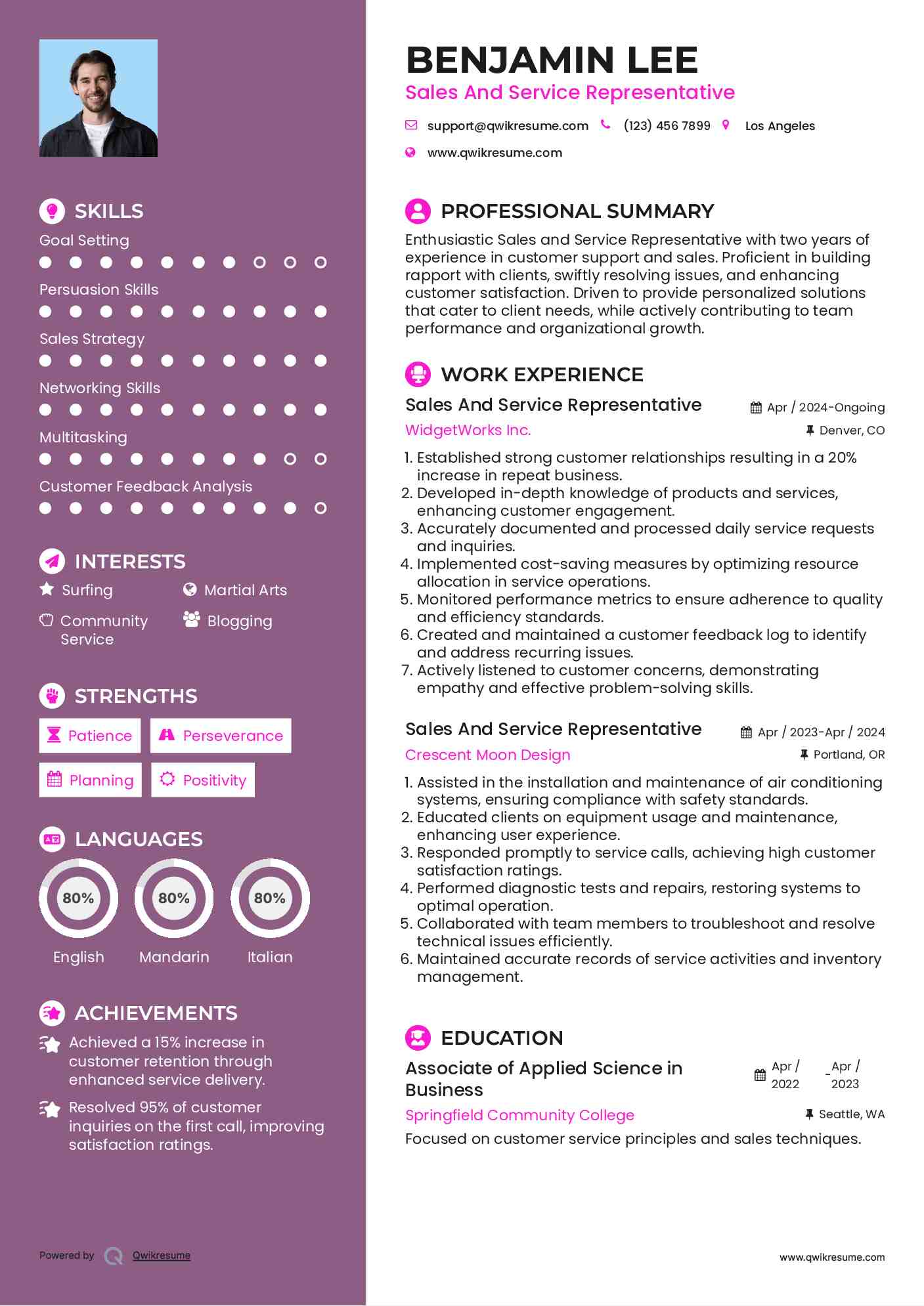 Sales And Service Representative Resume Sample