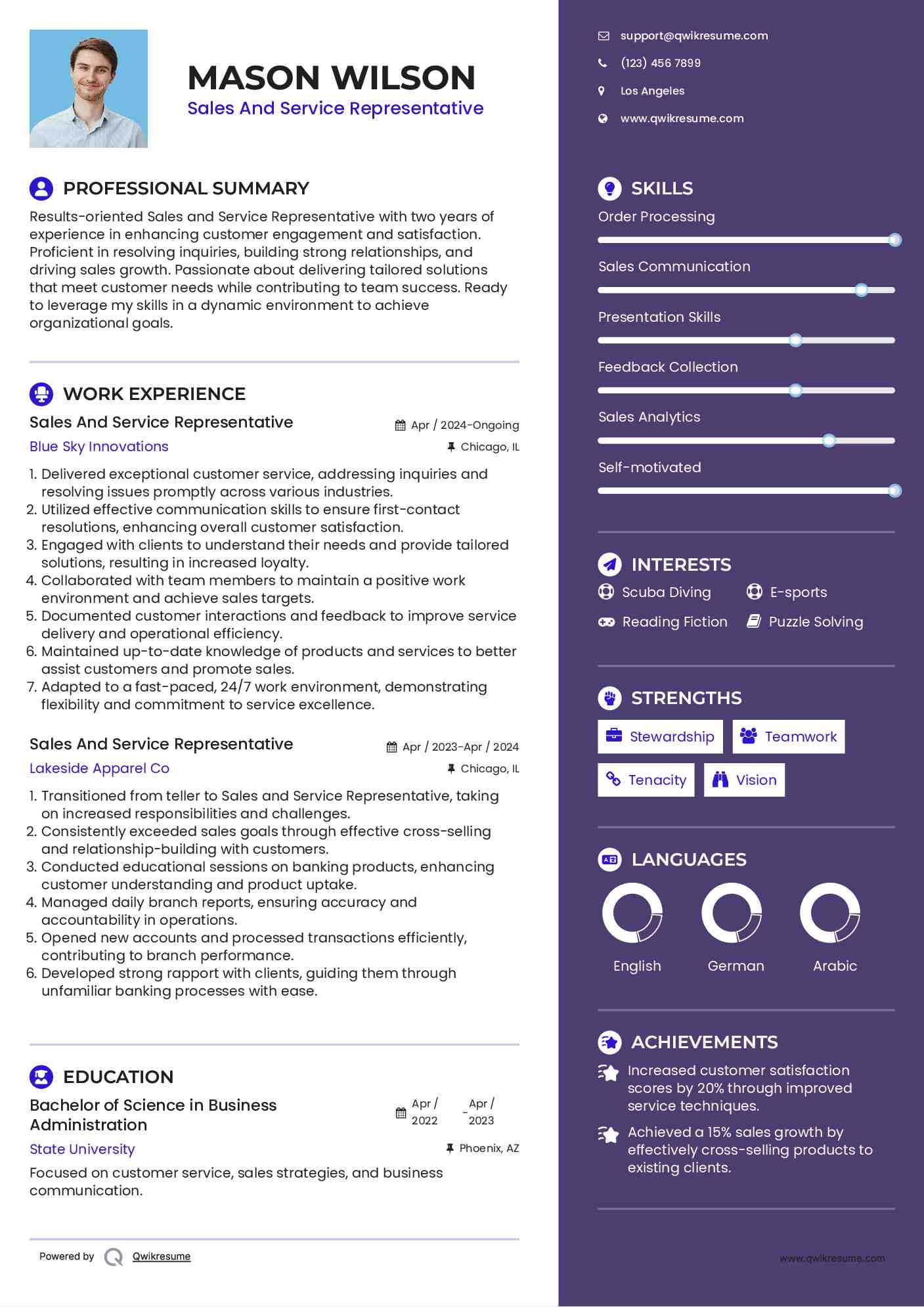 Sales And Service Representative Resume Format