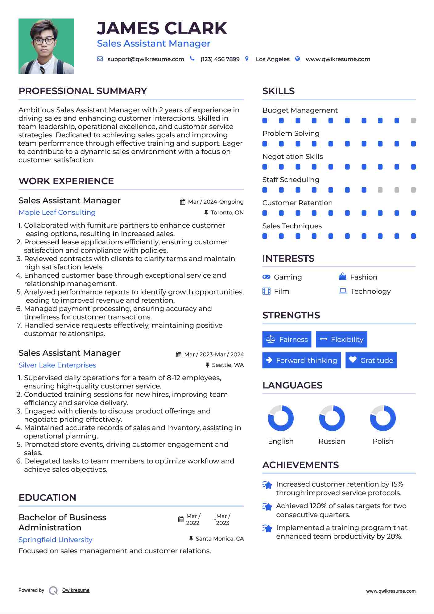 Sales Assistant Manager Resume Format