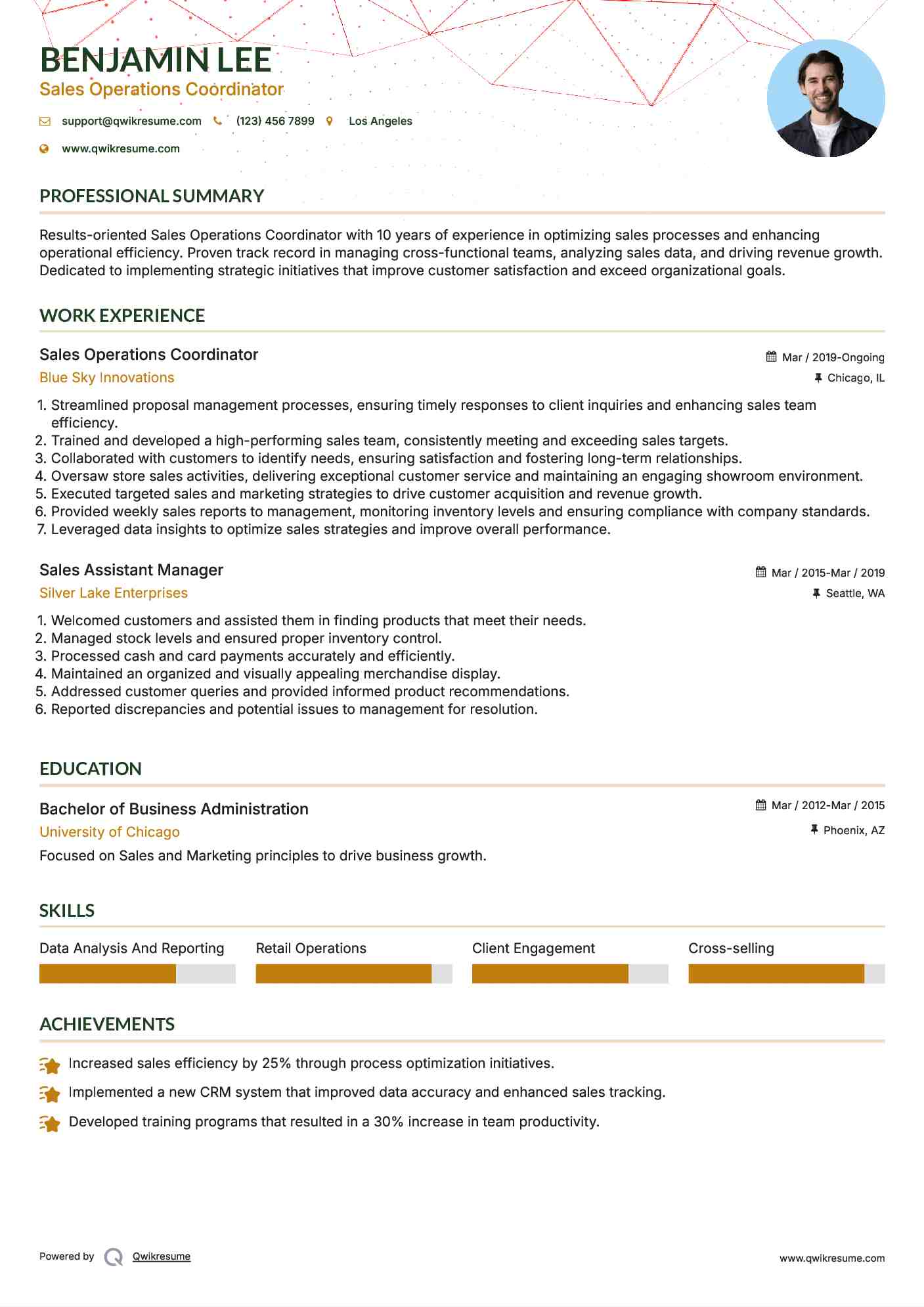 Sales Operations Coordinator Resume Format