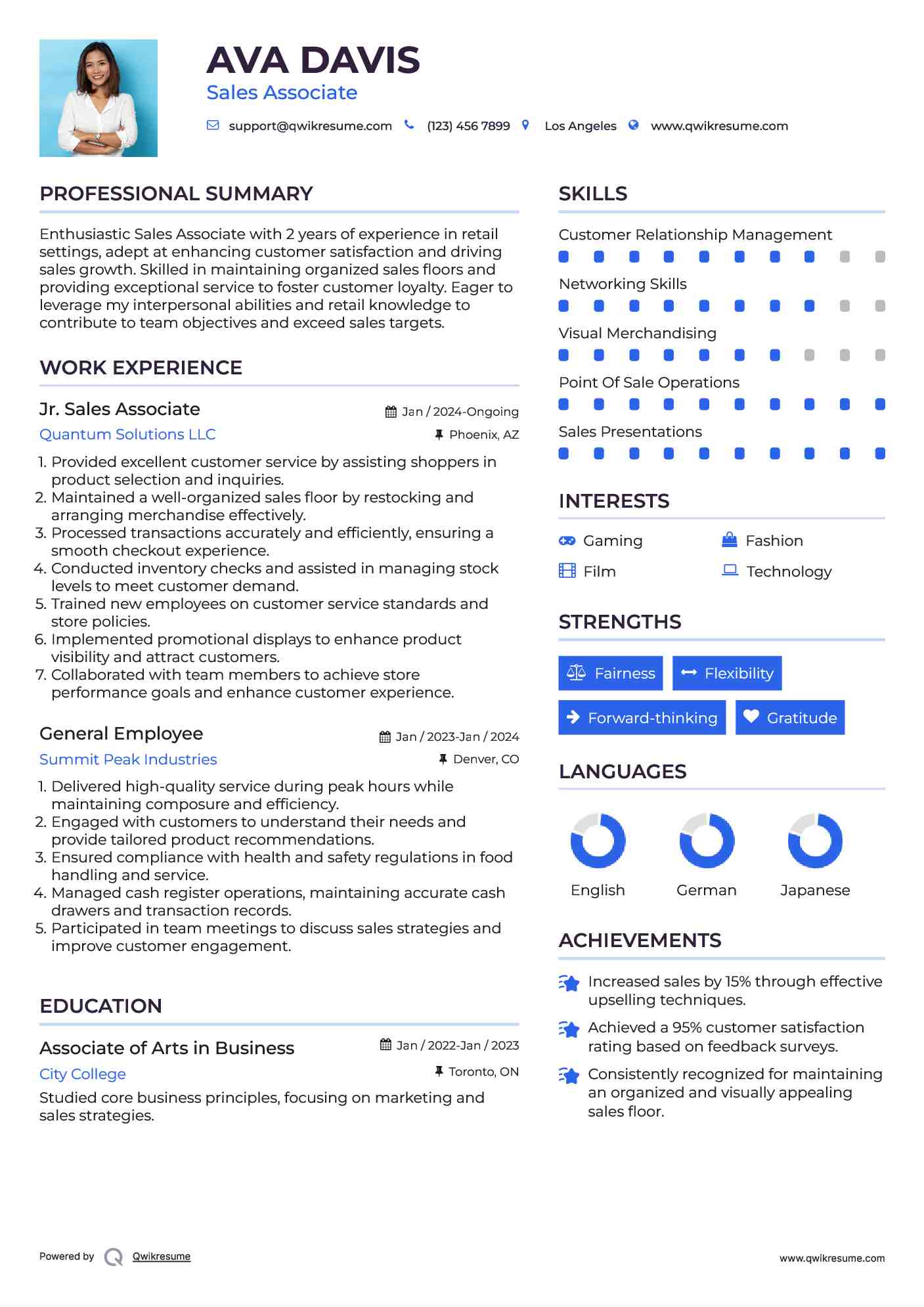 Jr. Sales Associate Resume Model