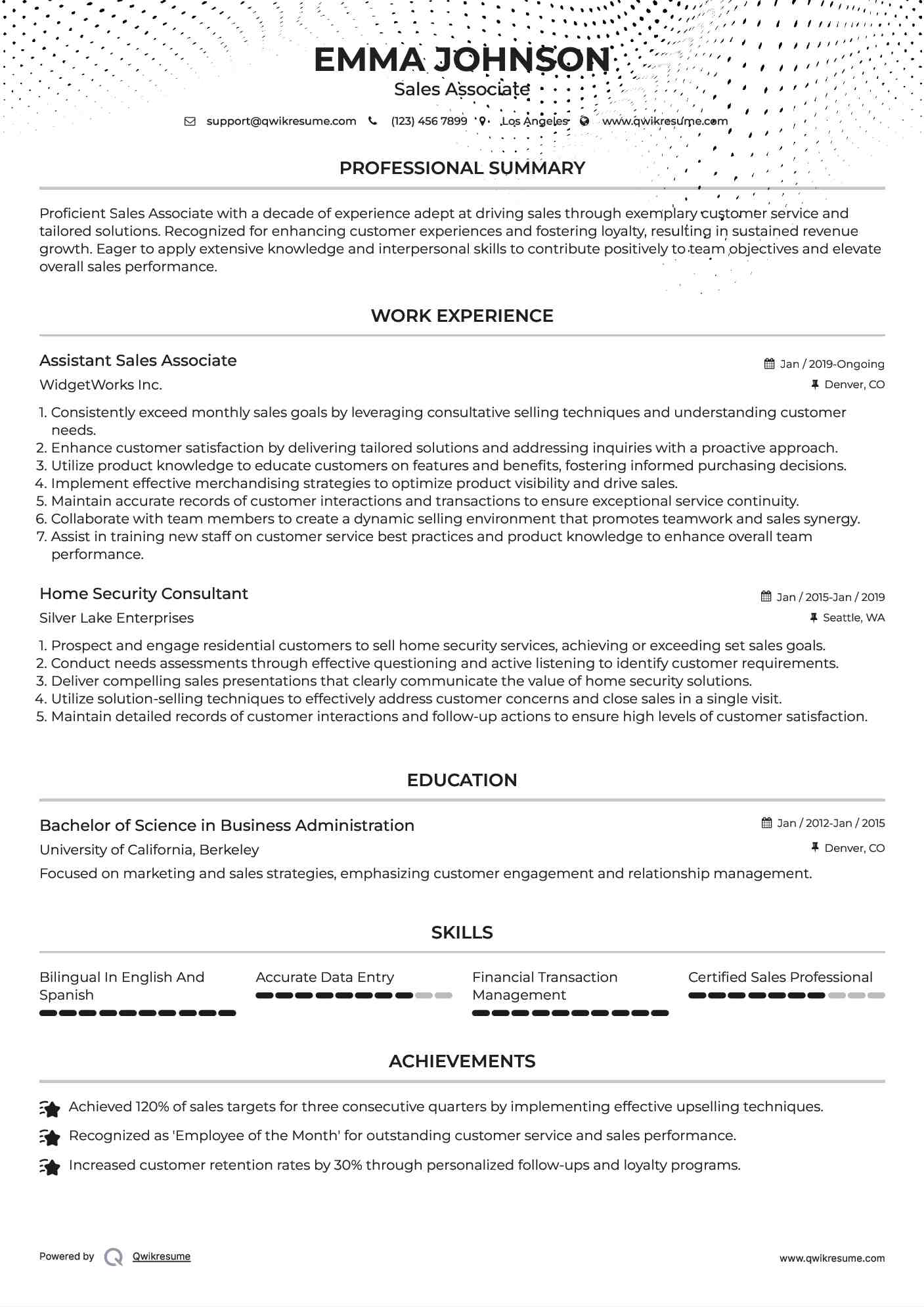 Assistant Sales Associate Resume Model