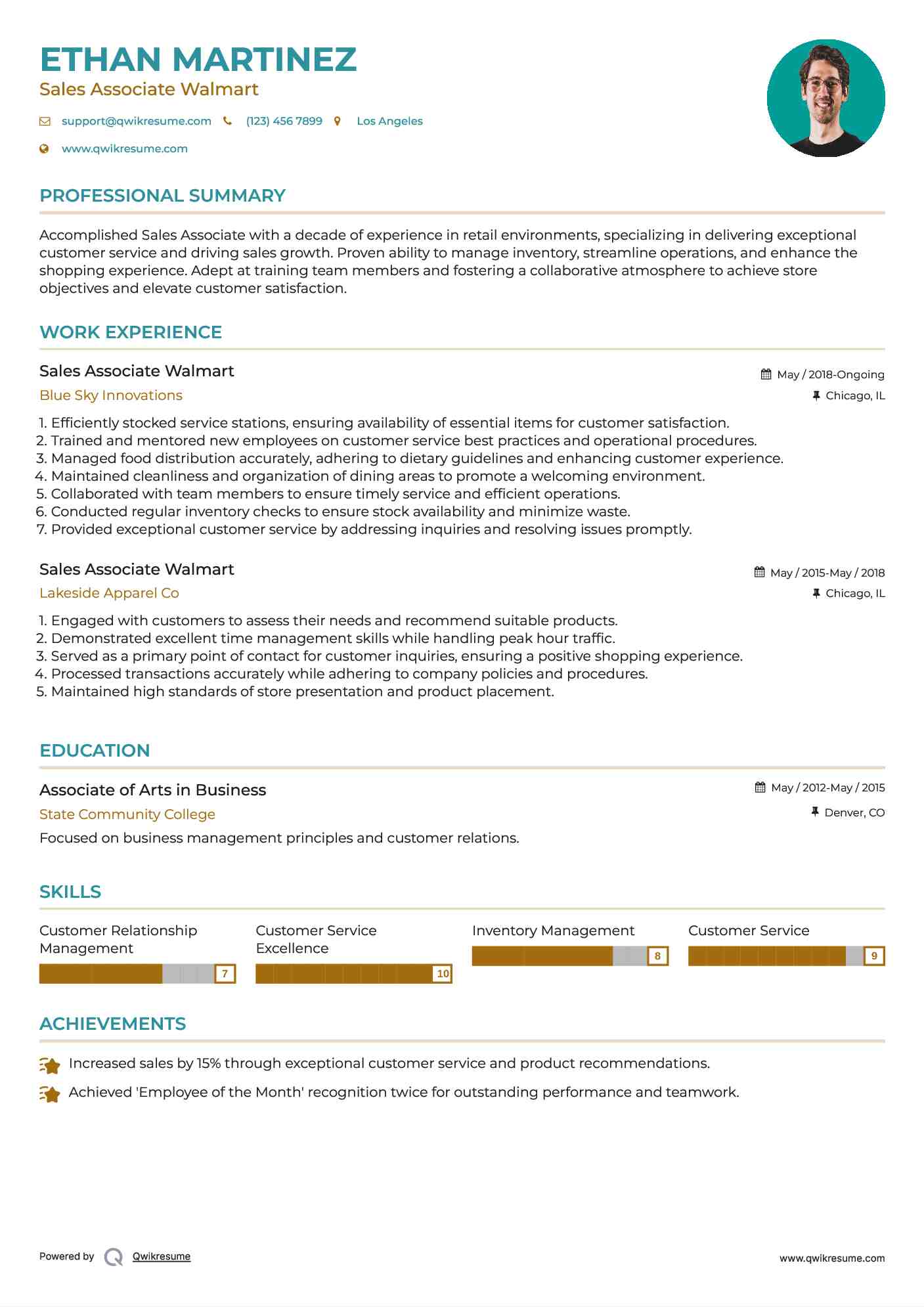 Sales Associate Walmart Resume Samples QwikResume