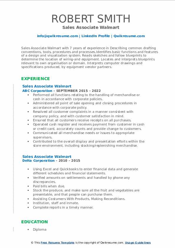 Sales Associate Walmart Resume Samples QwikResume