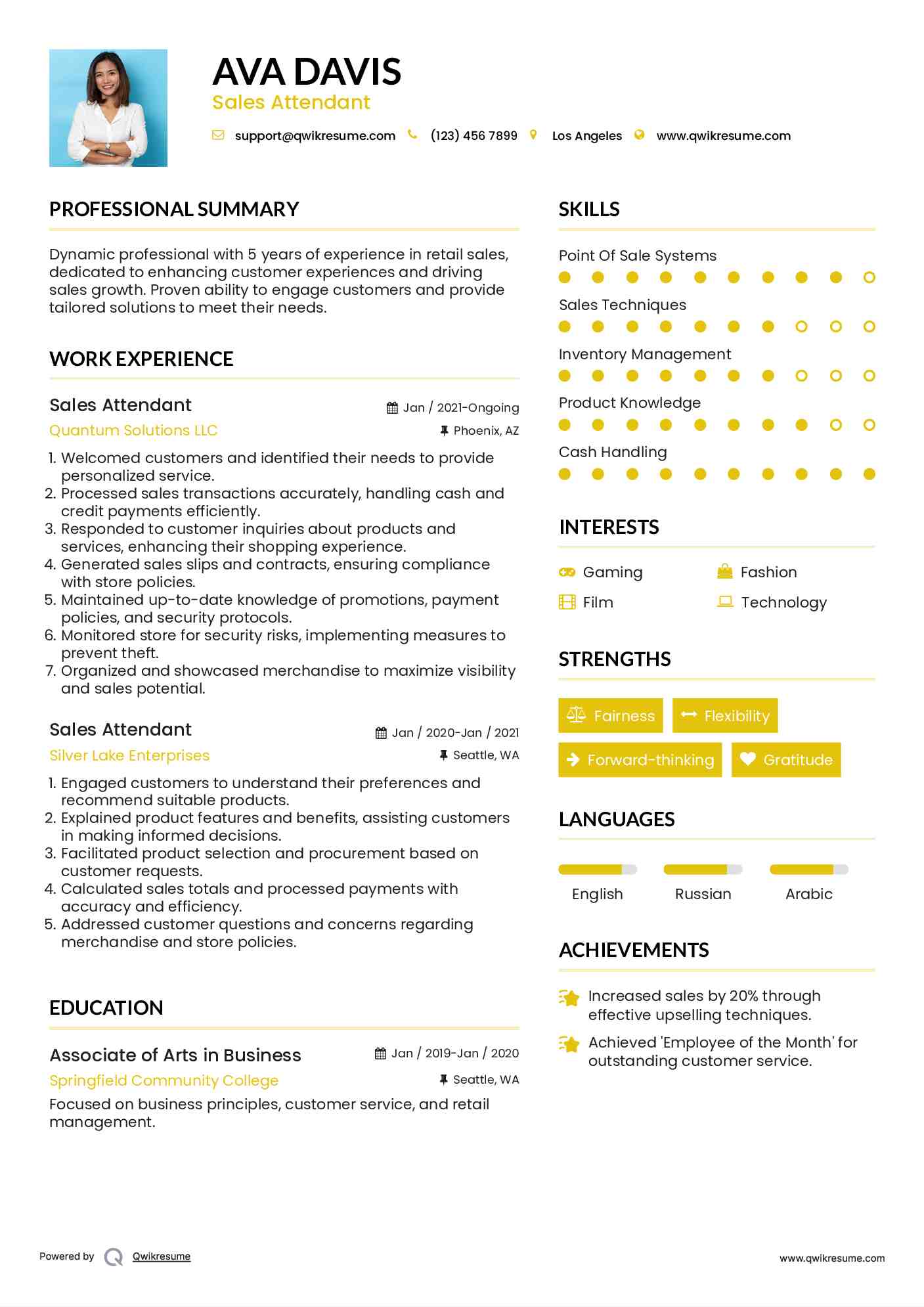 Sales Attendant Resume Sample