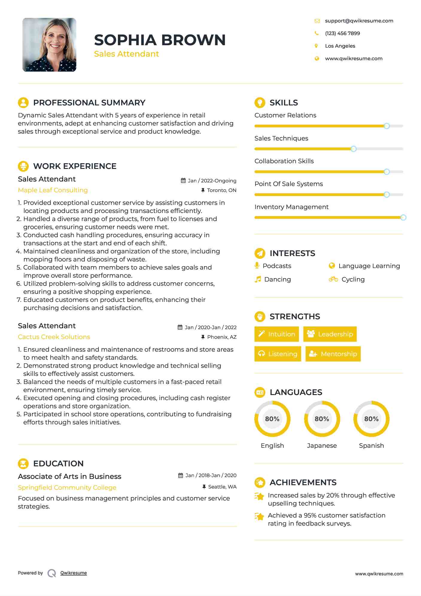 Sales Attendant Resume Format