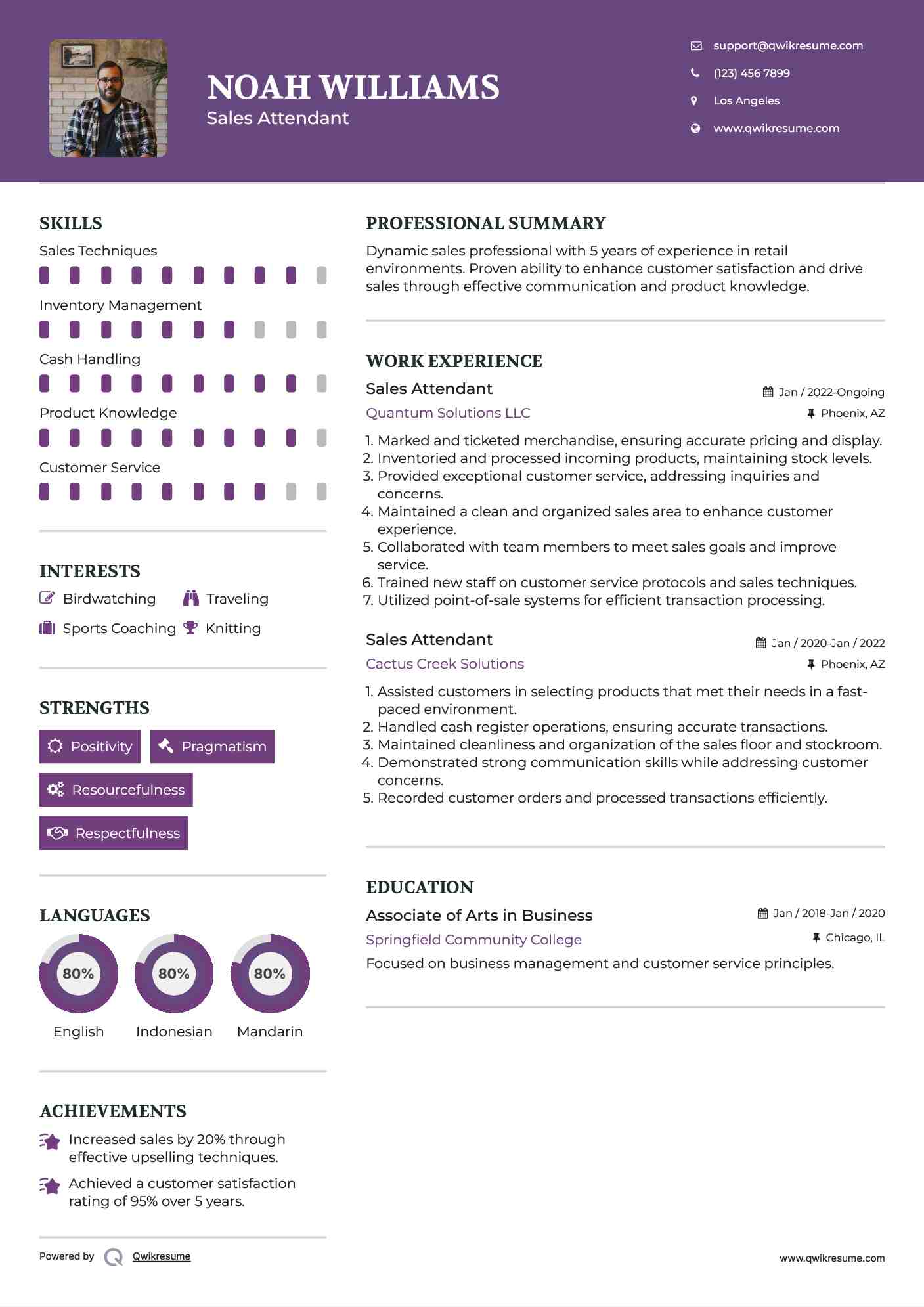 Sales Attendant Resume Example