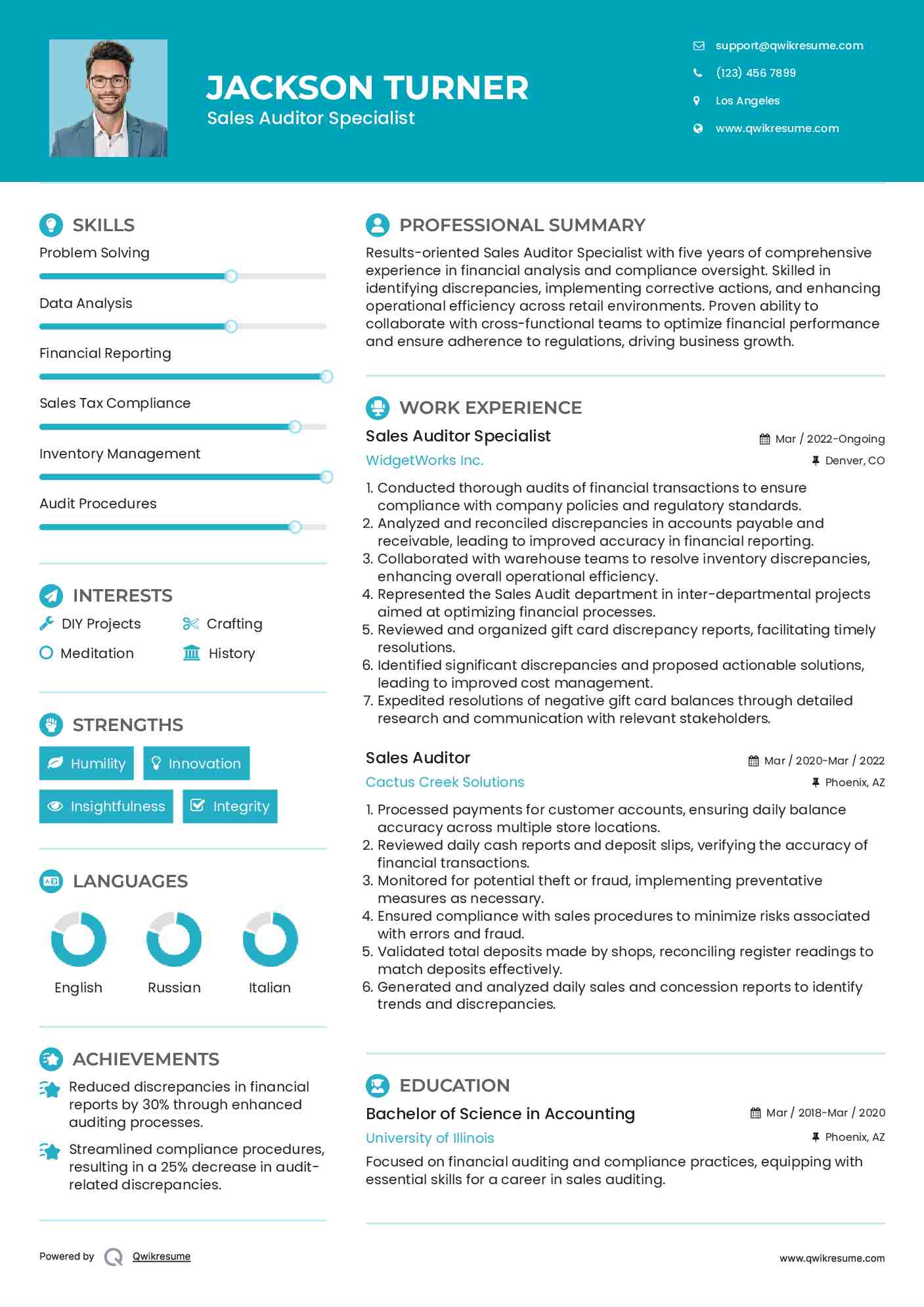 Sales Auditor Specialist Resume Sample