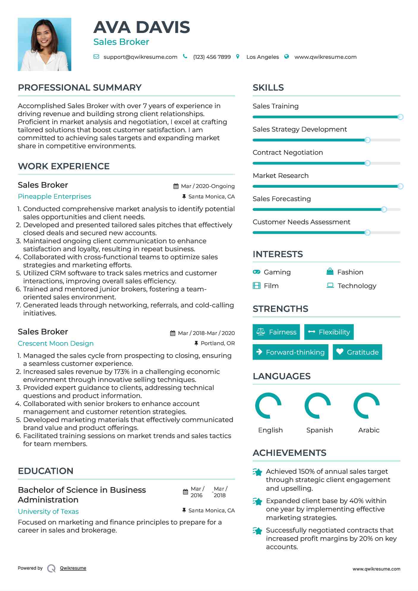 Sales Broker Resume Format