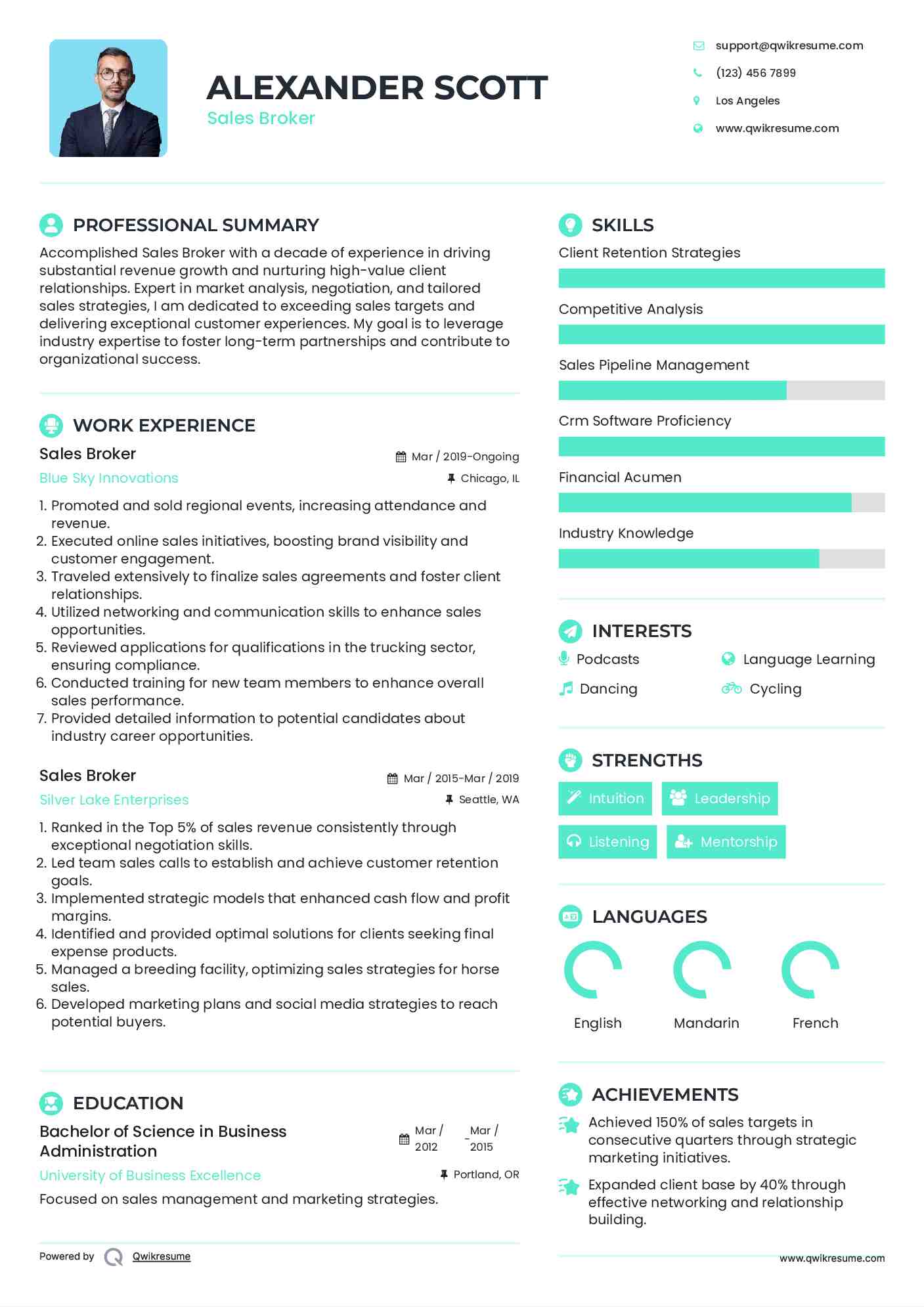 Sales Broker Resume Example