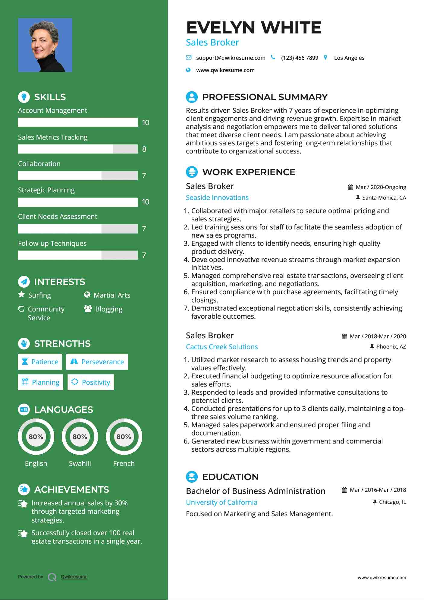 Sales Broker Resume Example