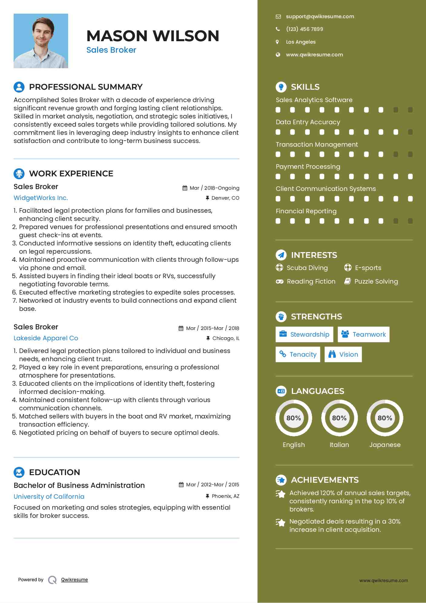Sales Broker Resume Format