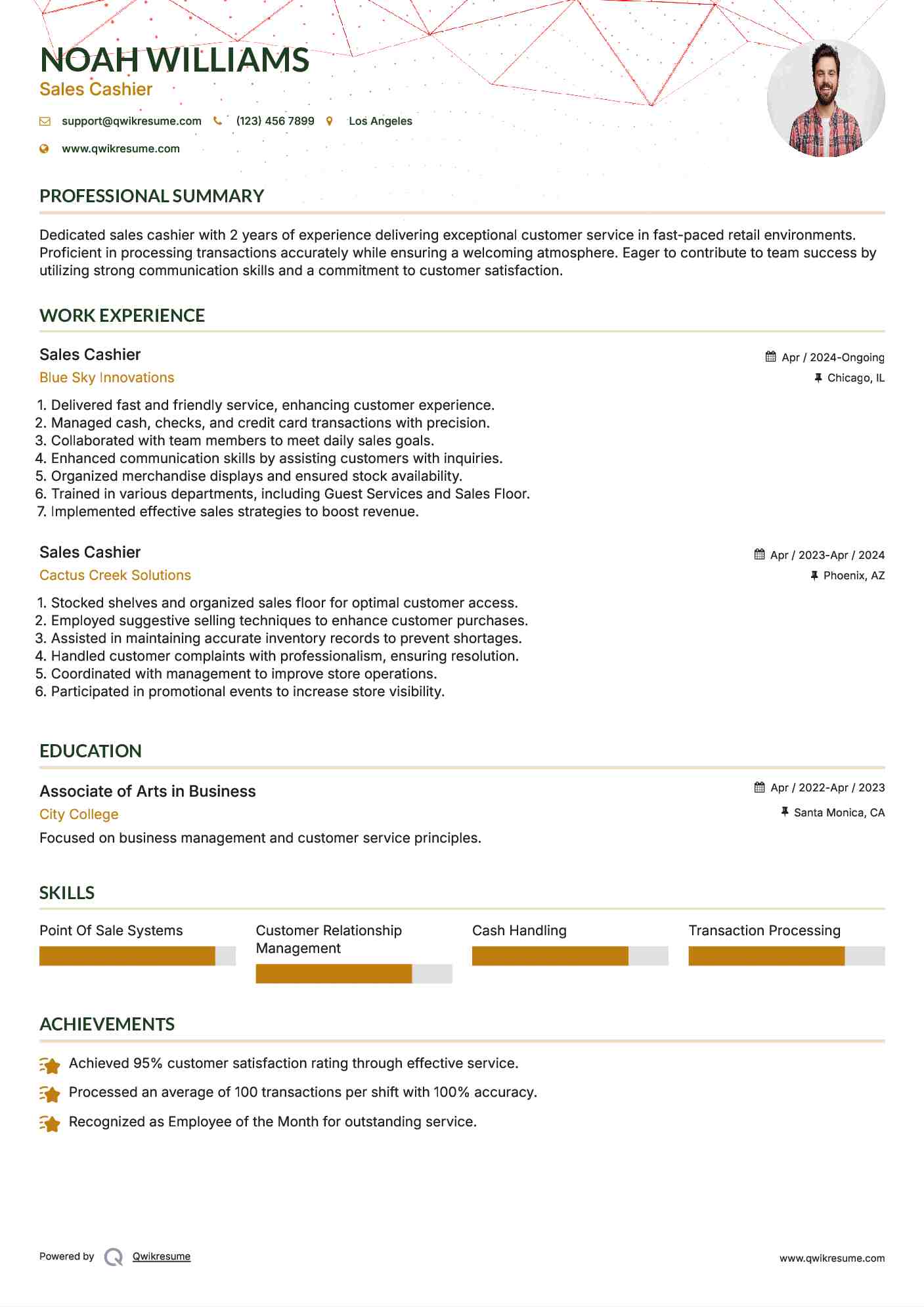 Sales Cashier Resume Format