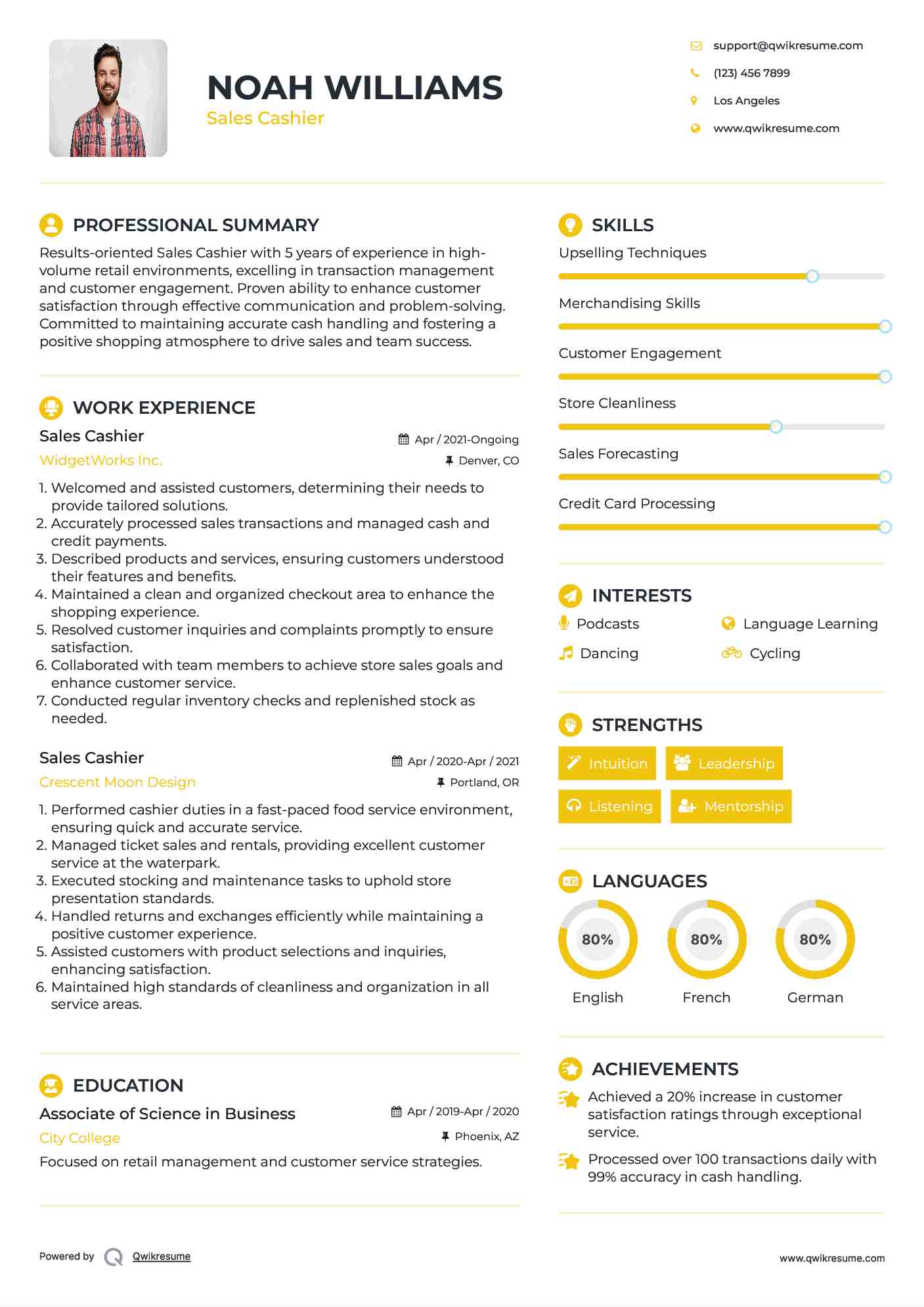 Sales Cashier Resume Template