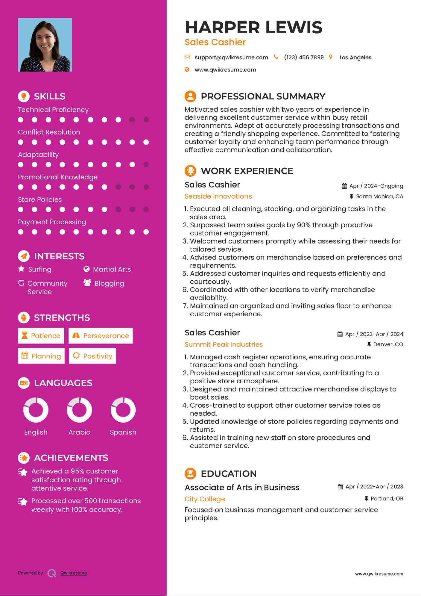 Sales Cashier Resume Format