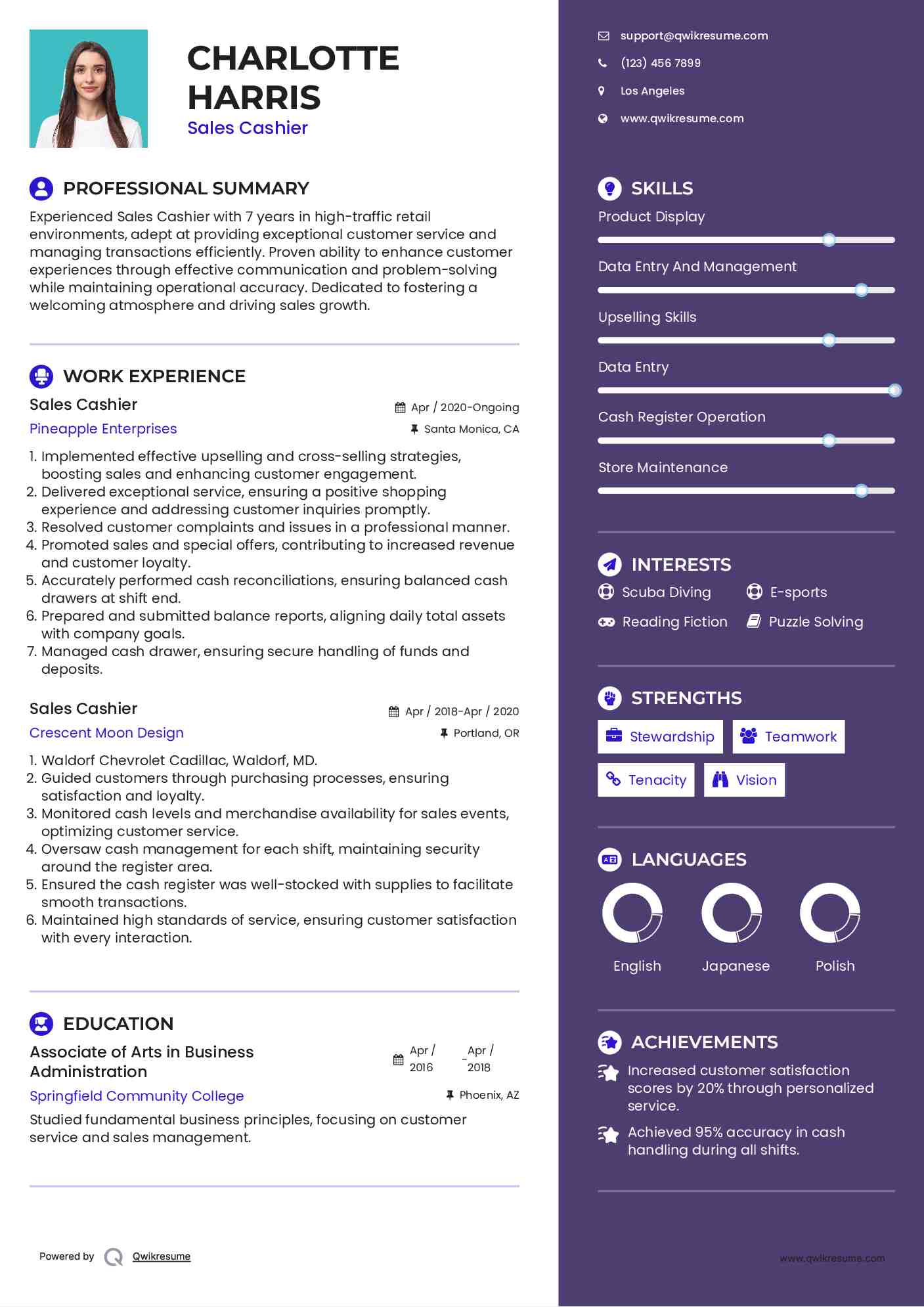 Sales Cashier Resume Example