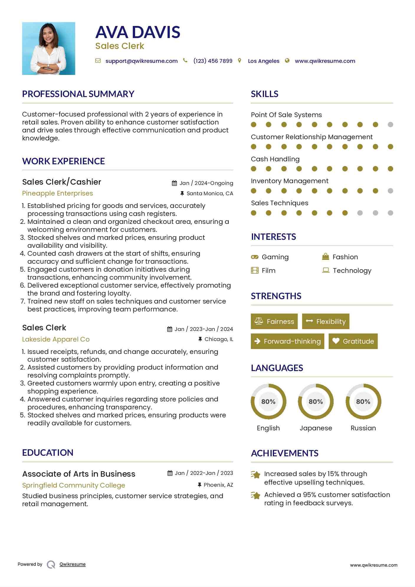 Sales Clerk/Cashier Resume Sample