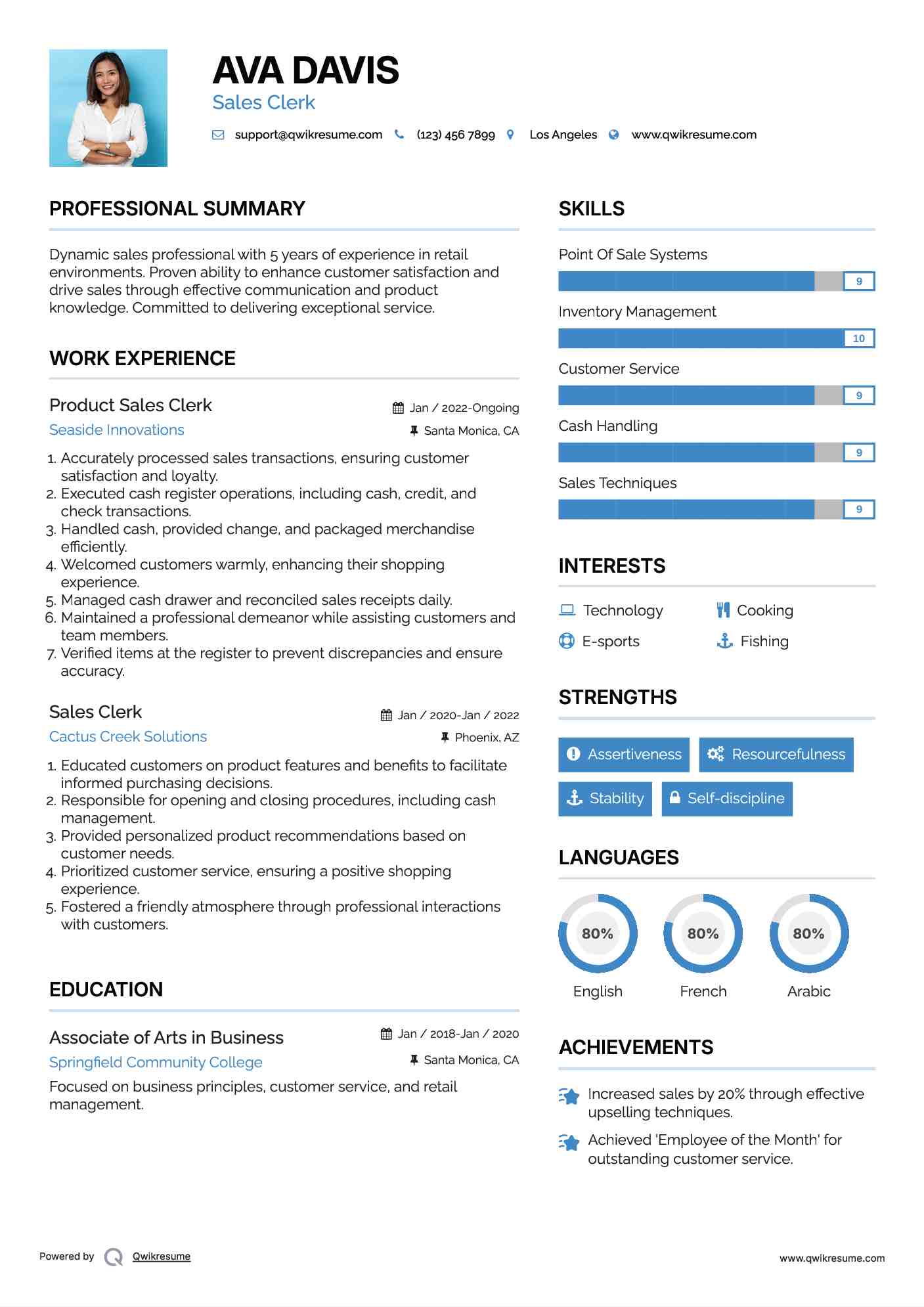 Product Sales Clerk Resume Format