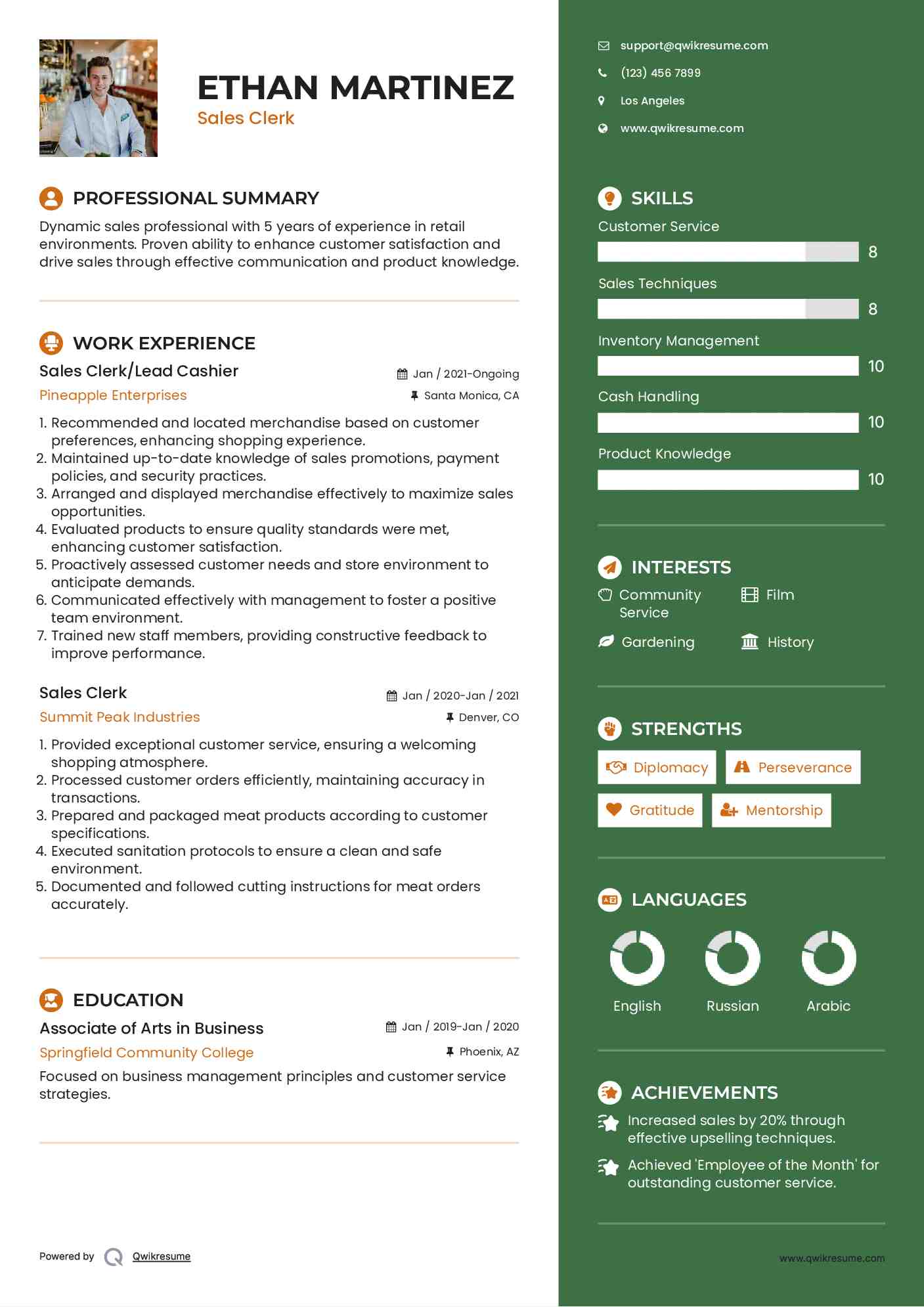 Sales Clerk/Lead Cashier Resume Format