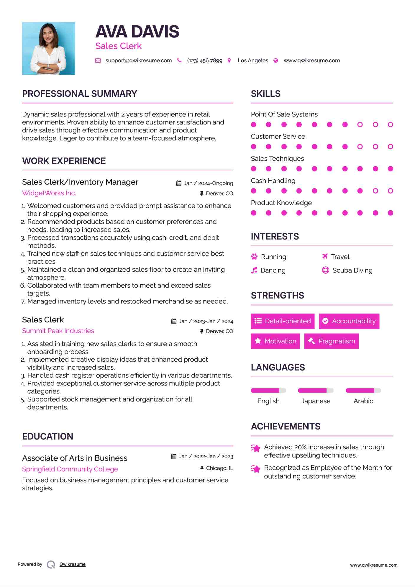 Sales Clerk/Inventory Manager Resume Model