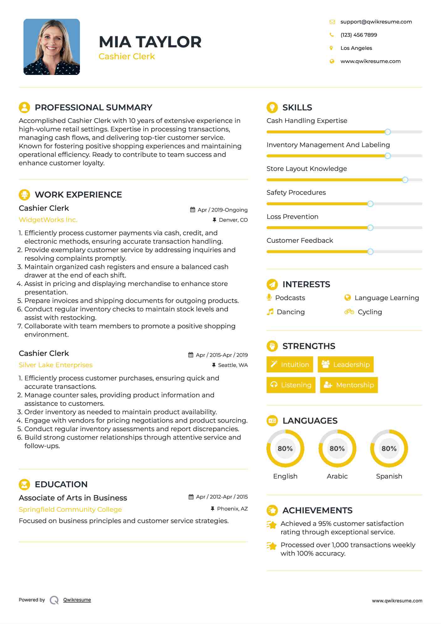 Cashier Clerk Resume Model