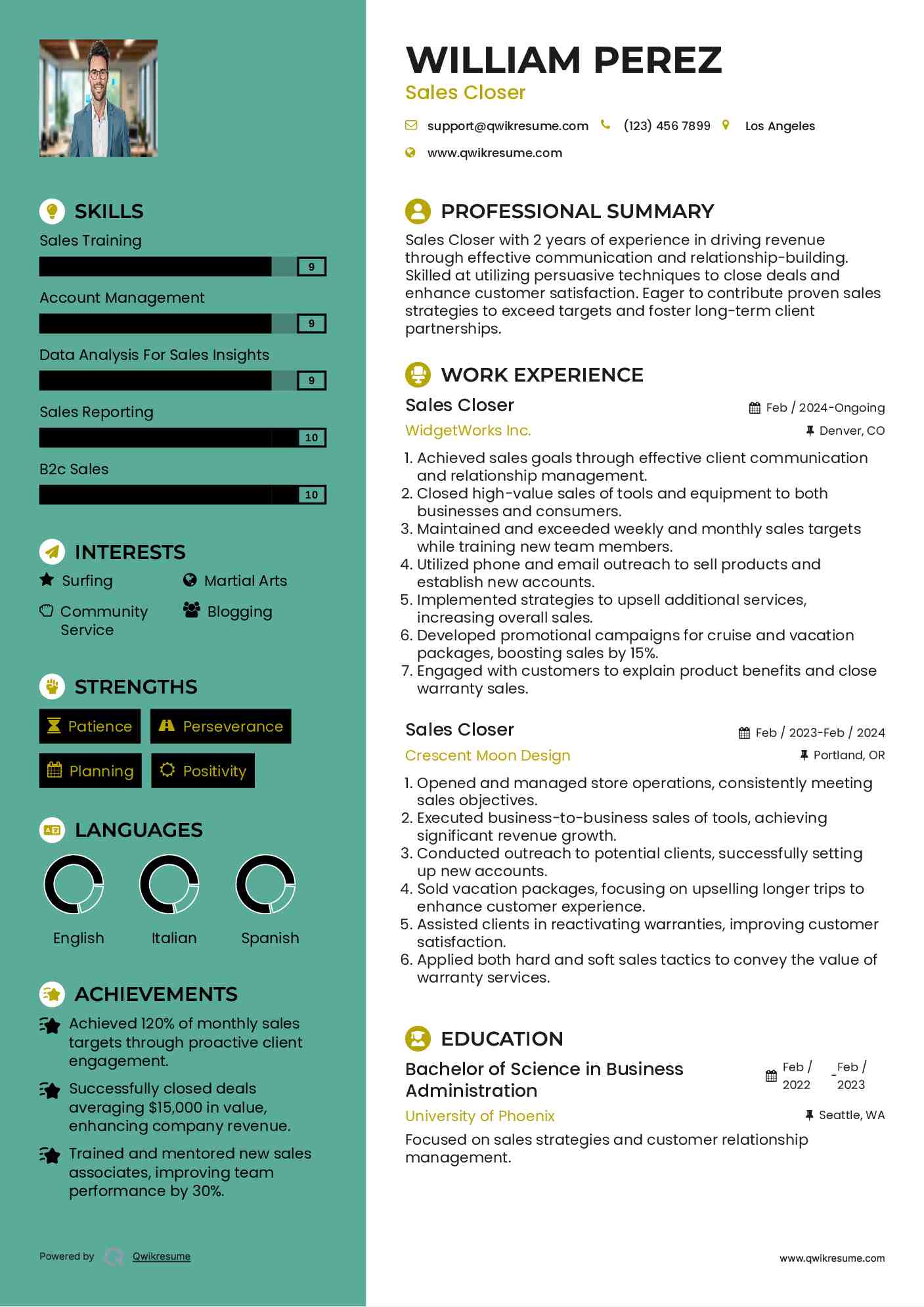 Sales Closer Resume Template