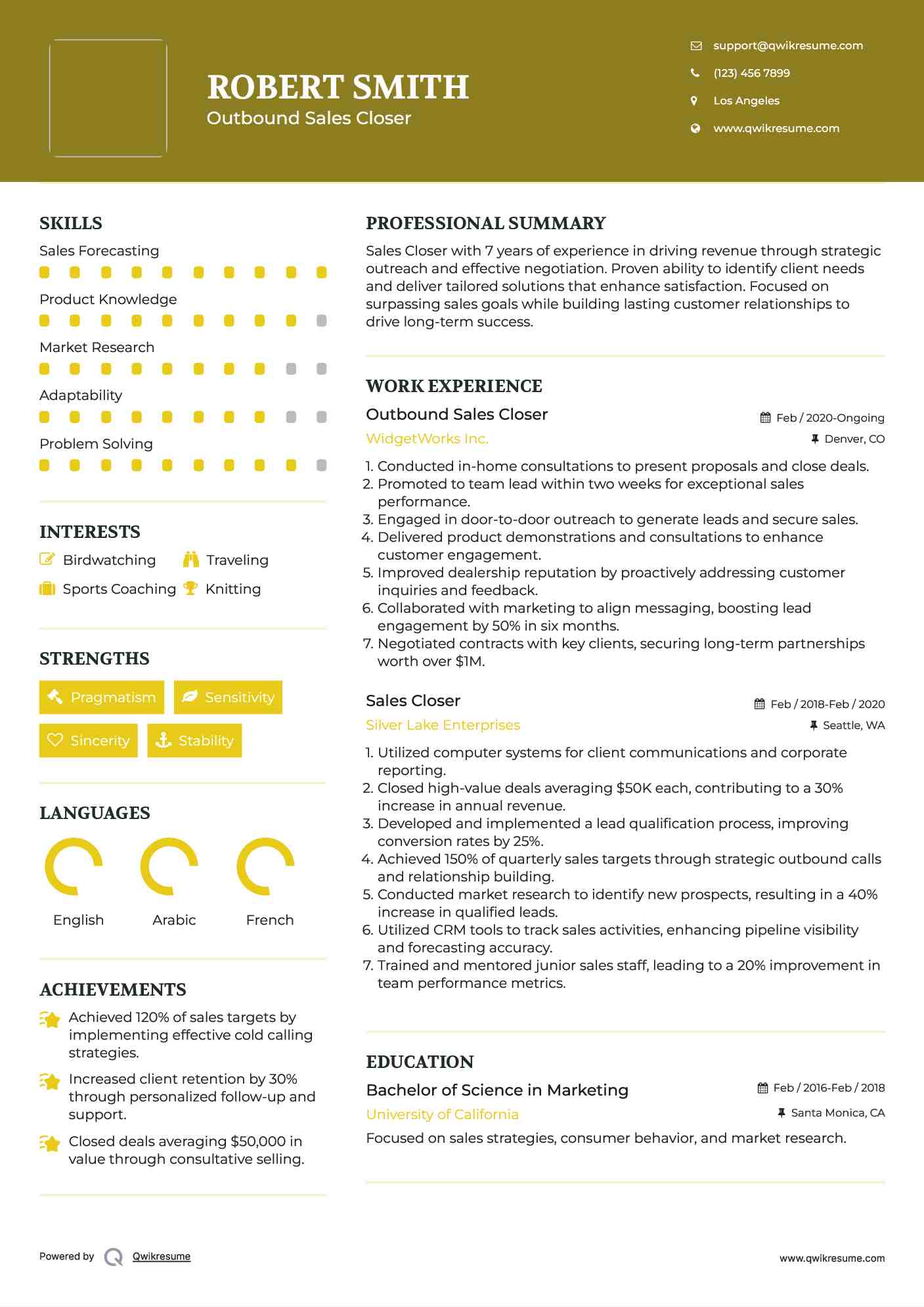 Outbound Sales Closer
 Resume Model