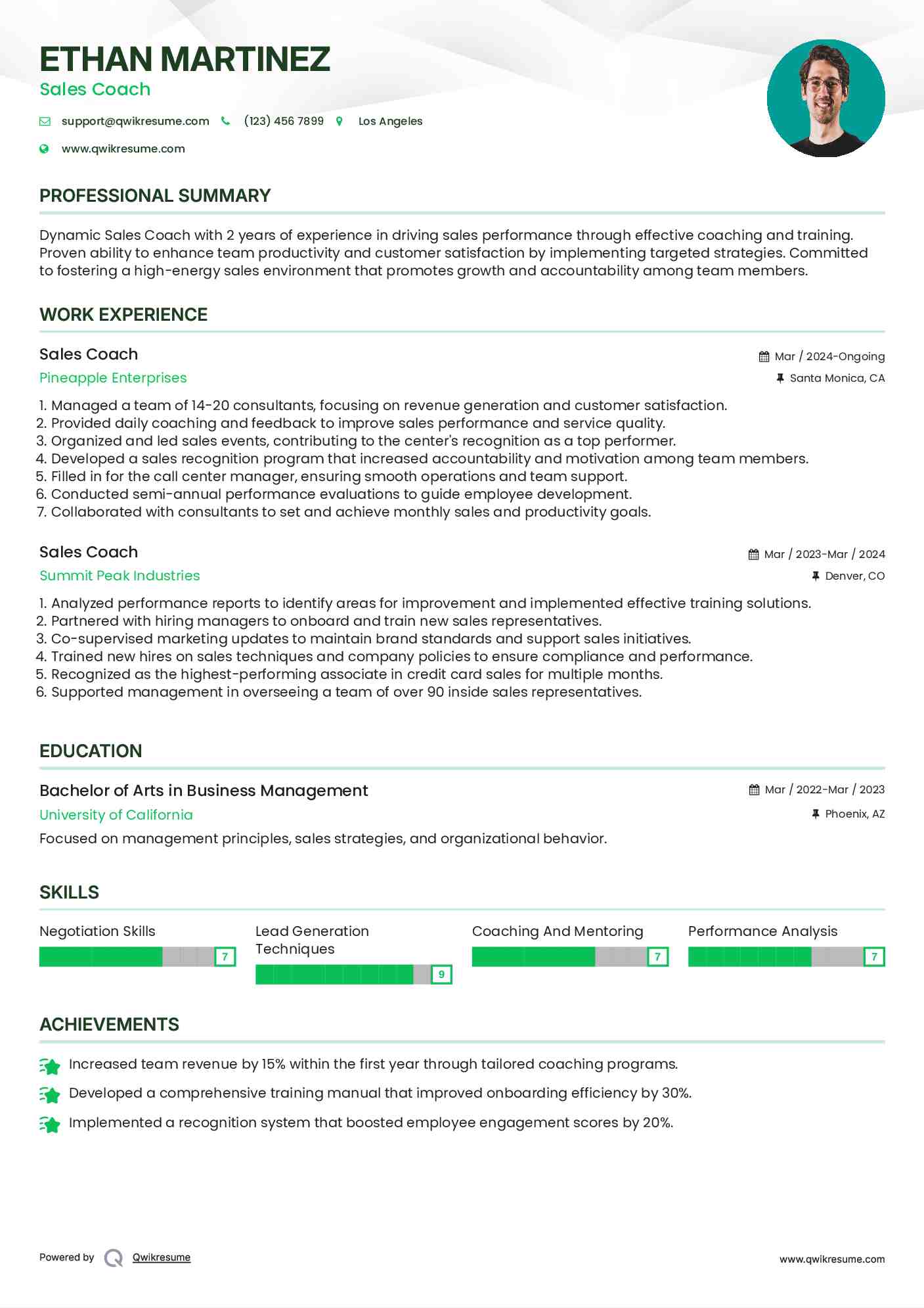 Sales Coach Resume Format
