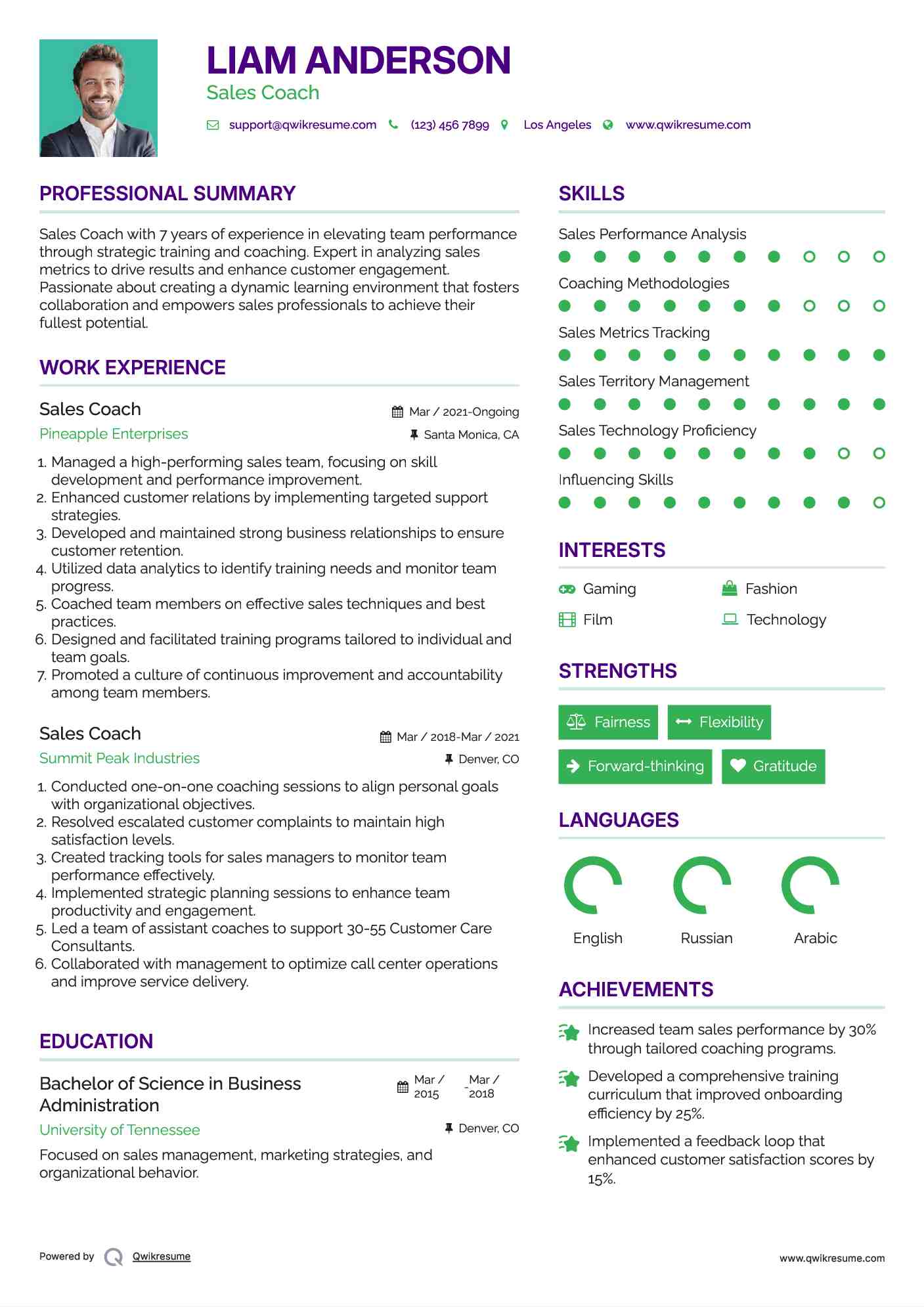 Sales Coach Resume Example