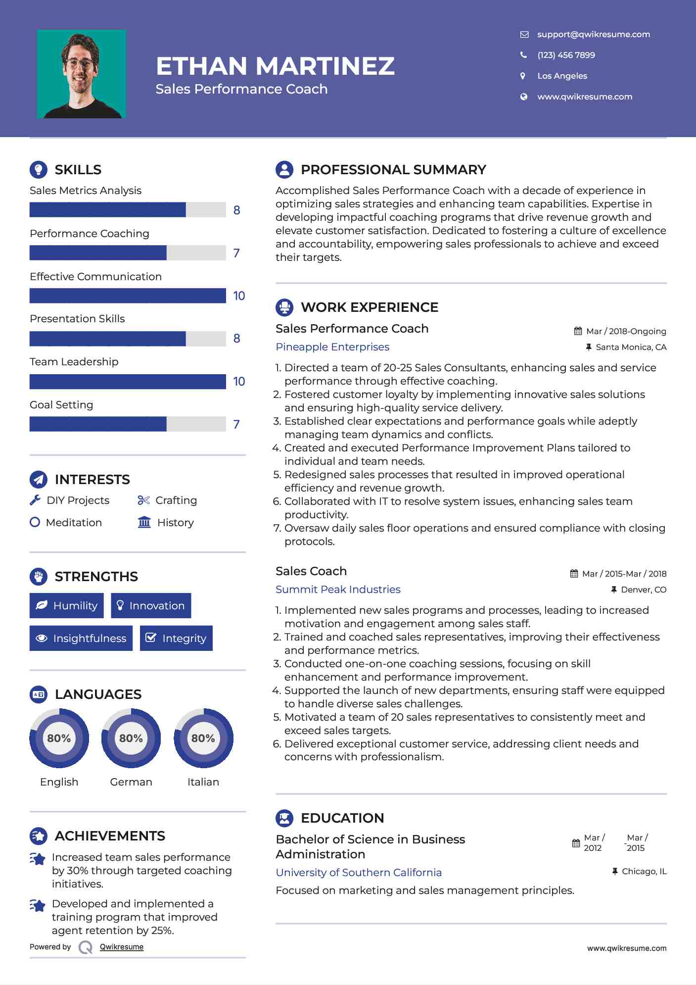 Sales Performance Coach Resume Template