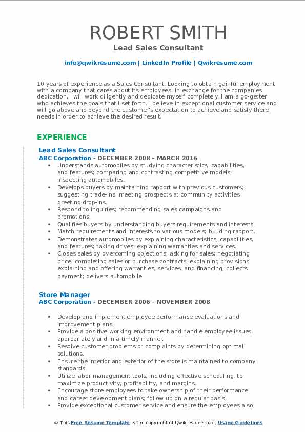 Sales Consultant Resume Samples QwikResume