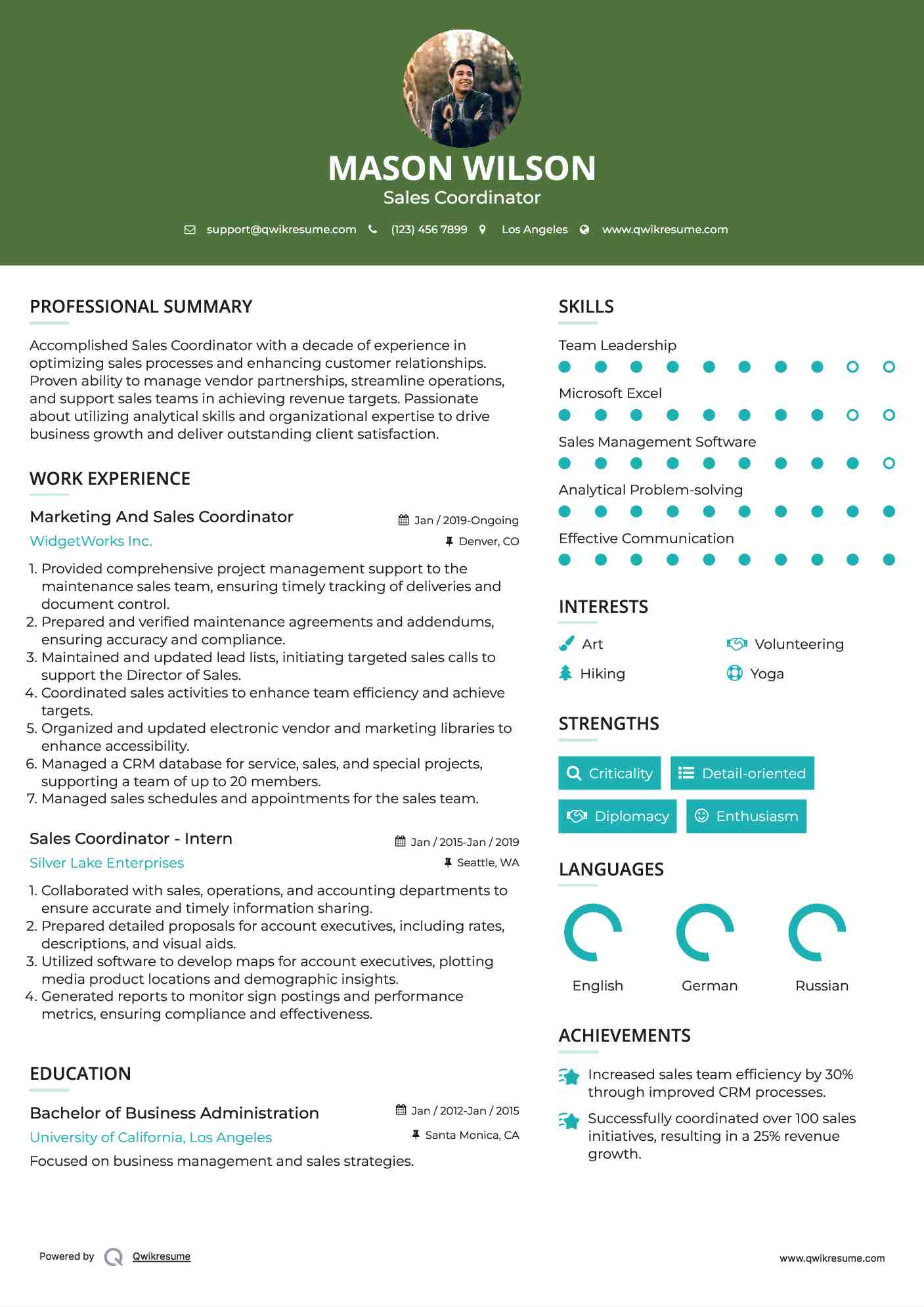 Sales Coordinator Resume Samples QwikResume