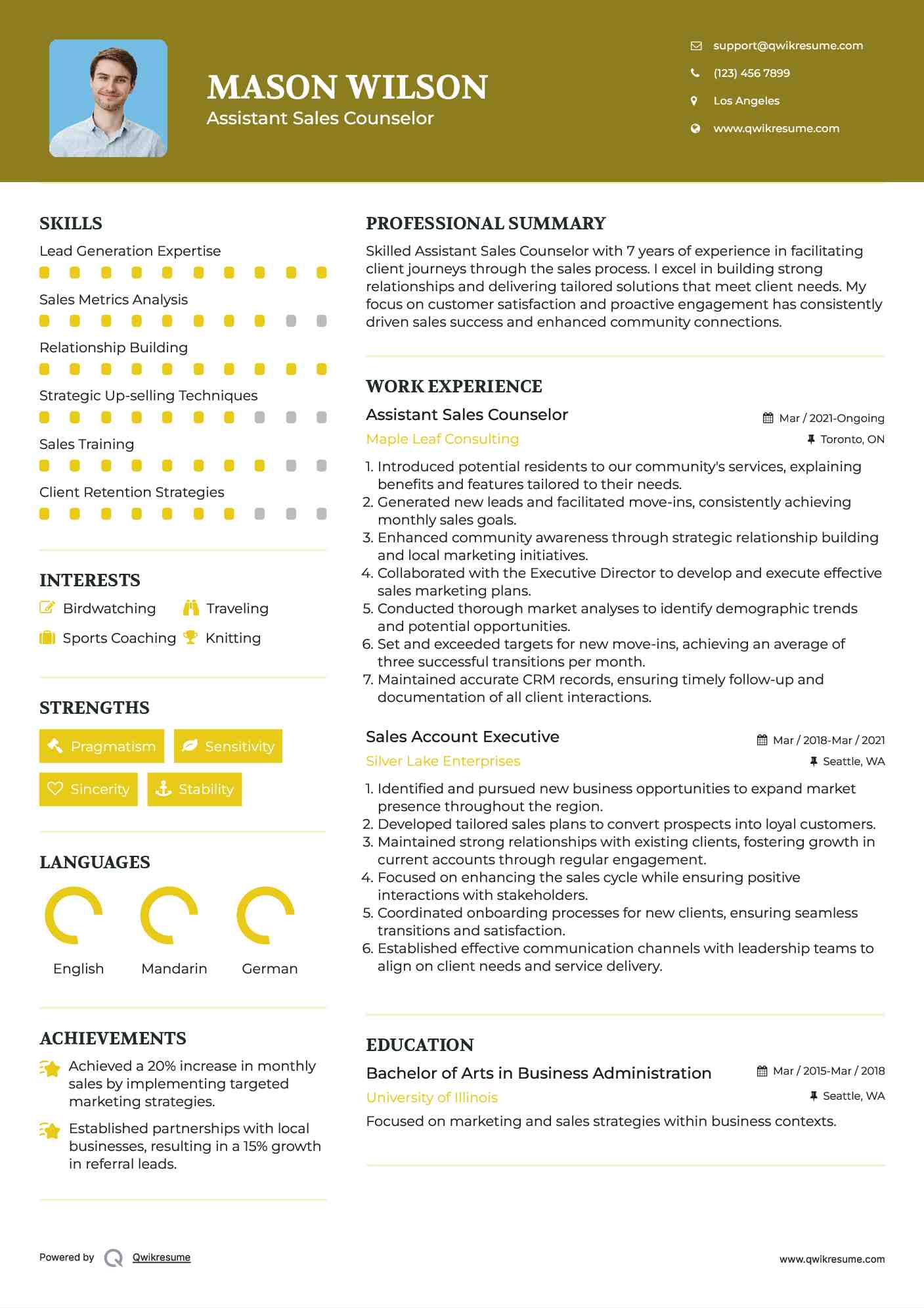 Assistant Sales Counselor Resume Template