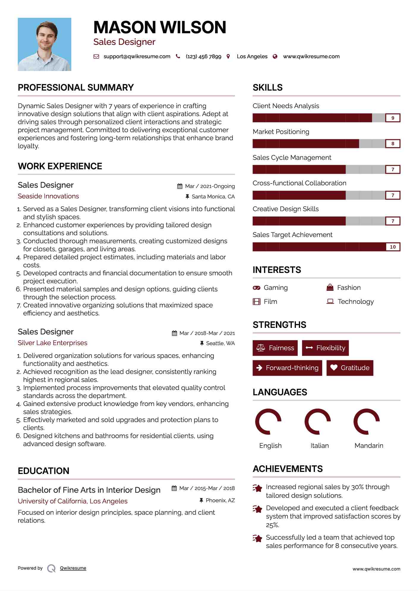 Sales Designer Resume Sample