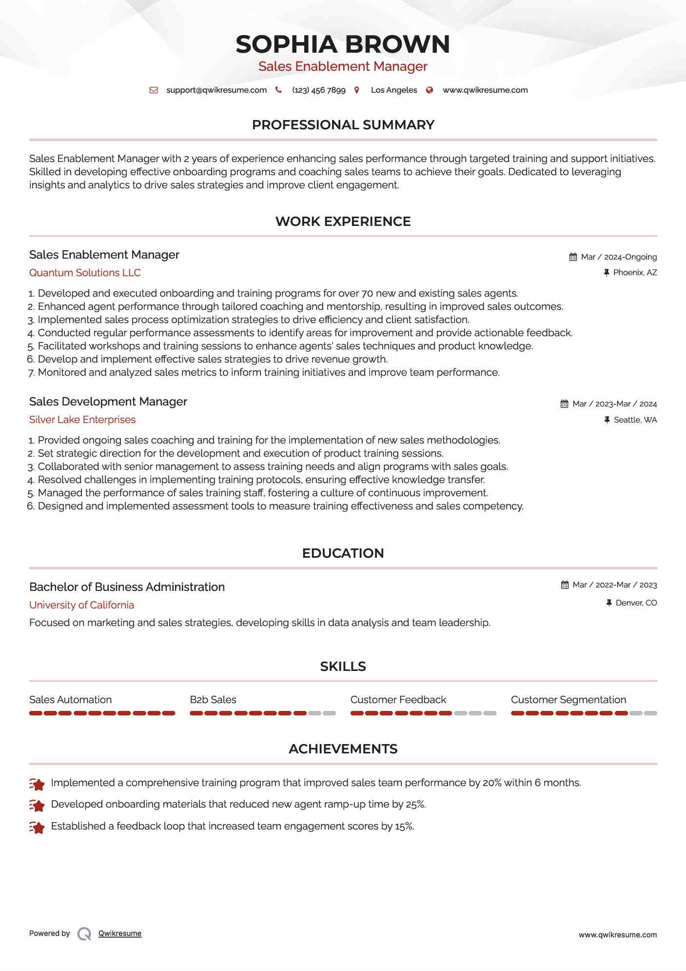 Sales Enablement Manager Resume Template