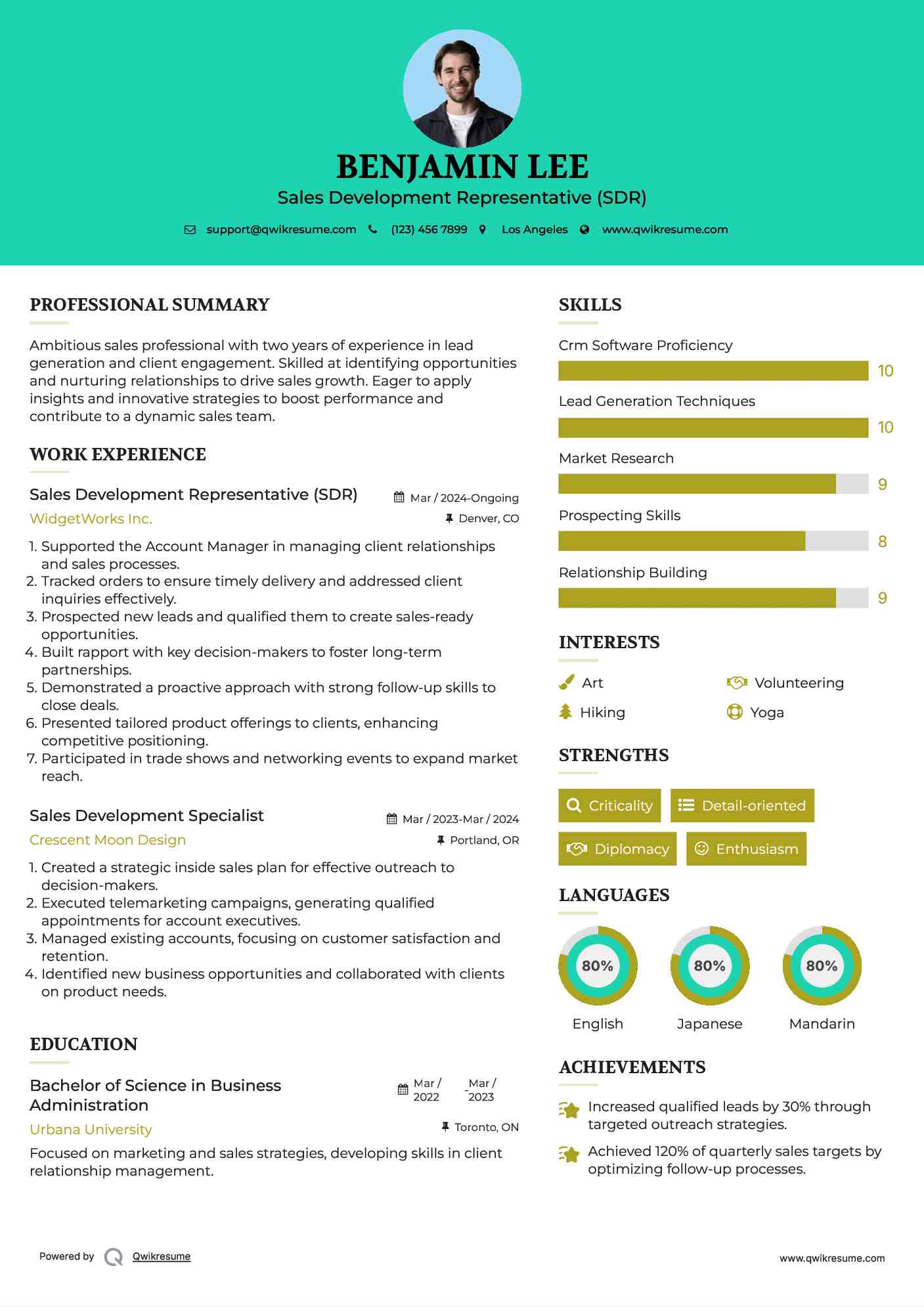 Sales Development Representative (SDR) Resume Format